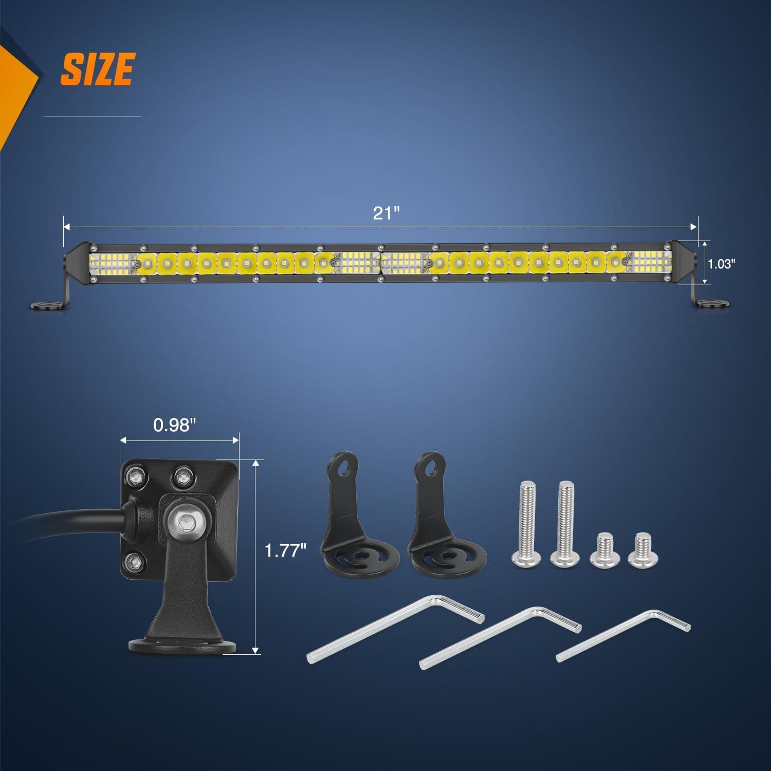 imageNilight  40004CA LED Light Bar 21inch 100W Spot ampamp Flood Combo Single Row 9000LM Off Road 3D LED Fog ampamp Driving Light Roof Bumper Light Bars for Jeep Ford Trucks Boat  2 Years WarrantyWhite 21Inch 52LED Slim