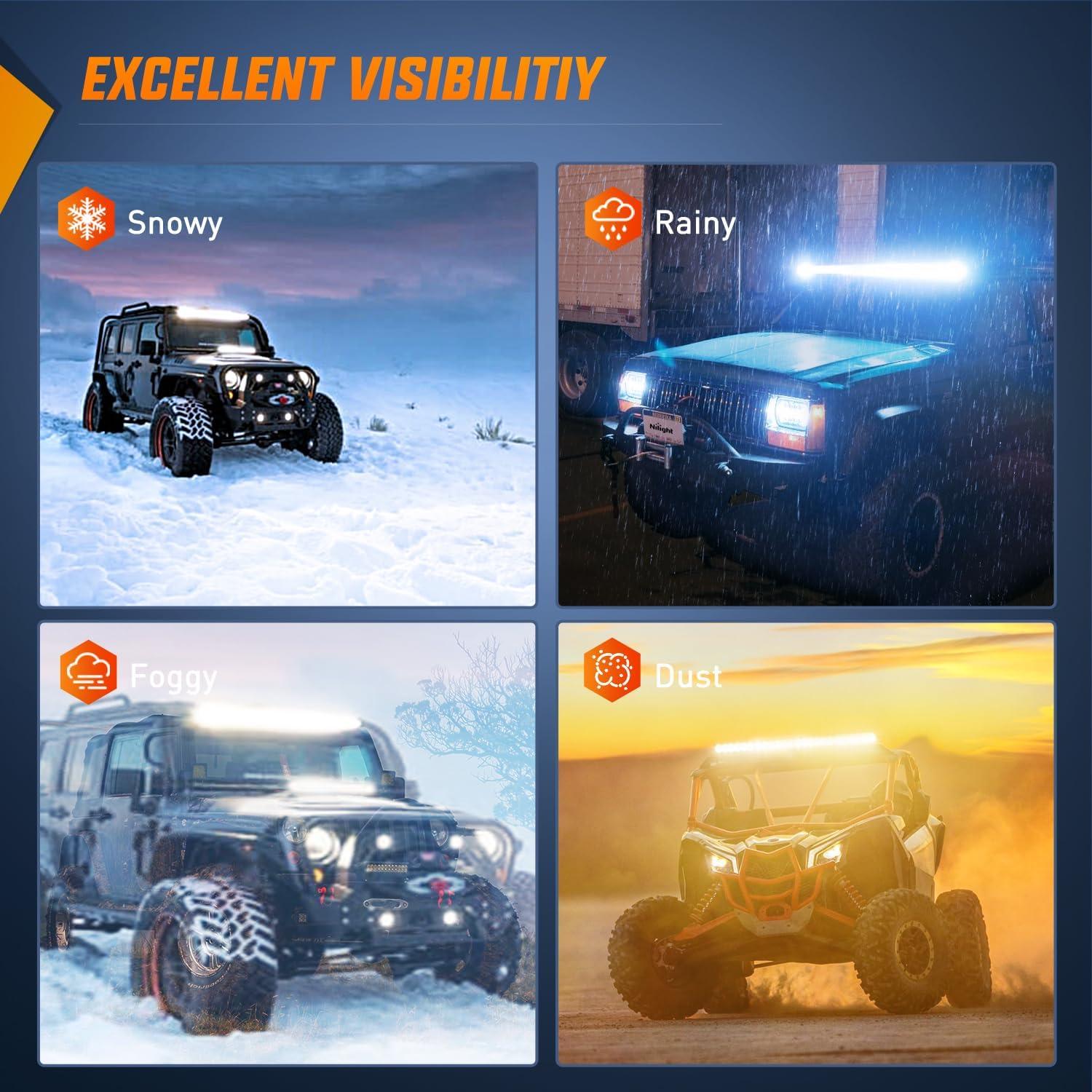 imageNilight  40004CA LED Light Bar 21inch 100W Spot ampamp Flood Combo Single Row 9000LM Off Road 3D LED Fog ampamp Driving Light Roof Bumper Light Bars for Jeep Ford Trucks Boat  2 Years WarrantyWhite Light  Wiring Harness