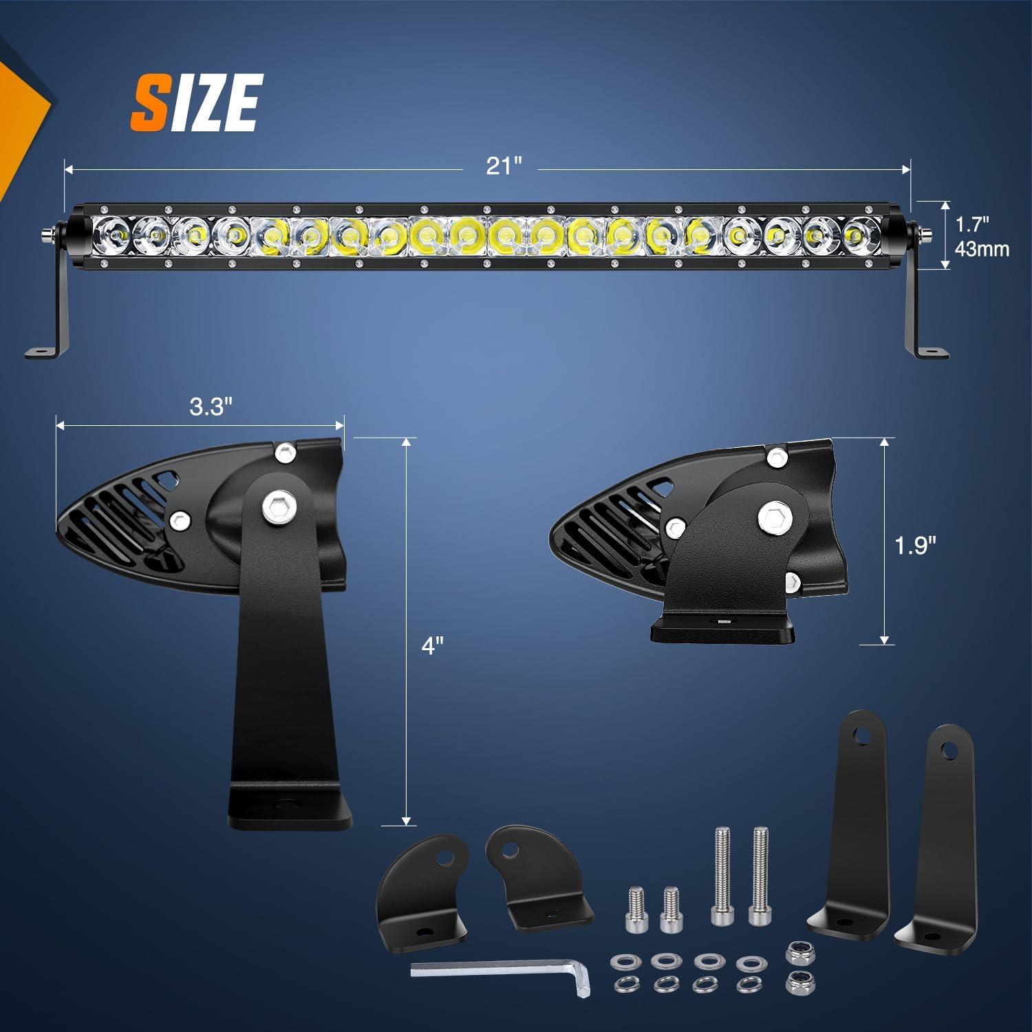 imageNilight  40004CA LED Light Bar 21inch 100W Spot ampamp Flood Combo Single Row 9000LM Off Road 3D LED Fog ampamp Driving Light Roof Bumper Light Bars for Jeep Ford Trucks Boat  2 Years WarrantyWhite Light  Wiring Harness