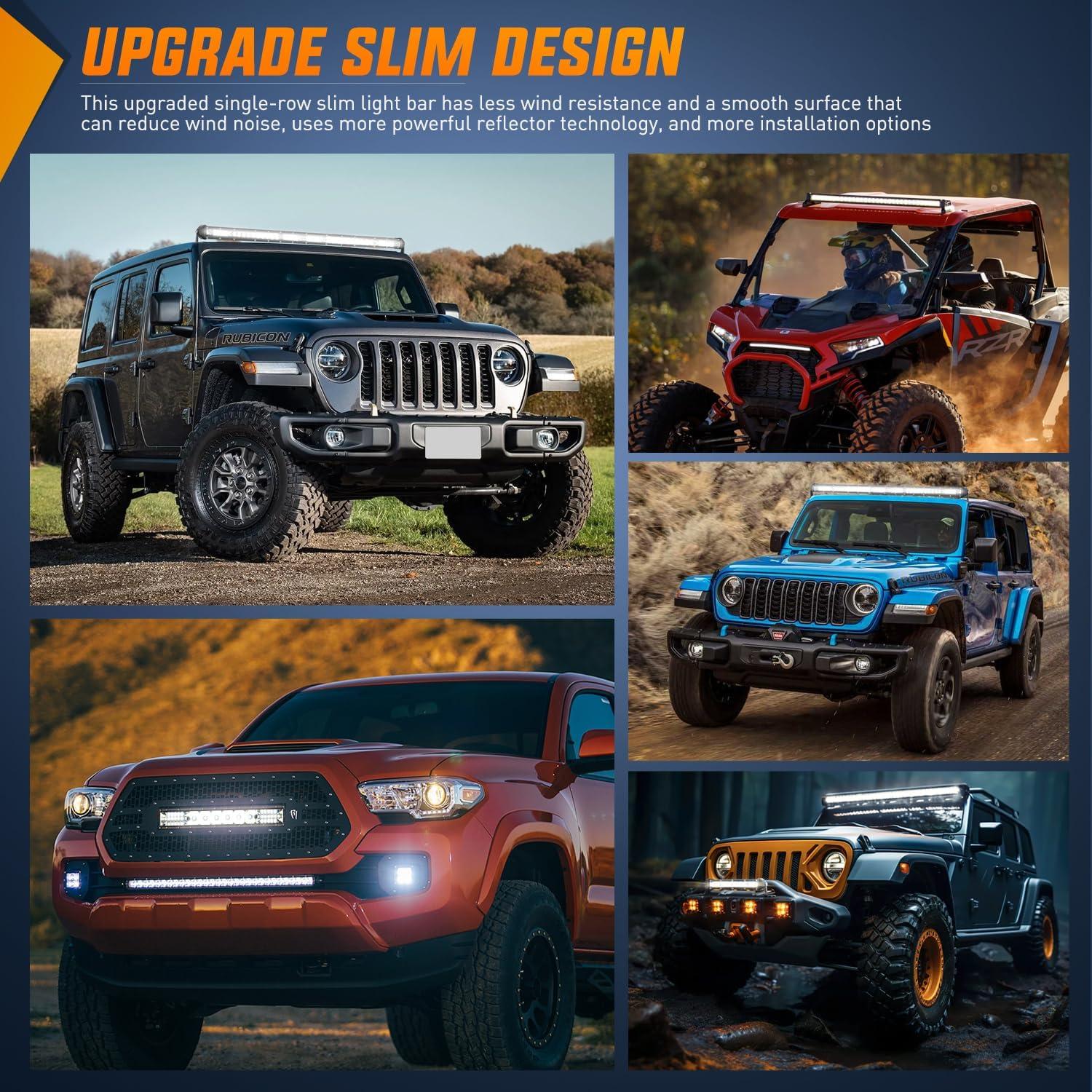 imageNilight  40004CA LED Light Bar 21inch 100W Spot ampamp Flood Combo Single Row 9000LM Off Road 3D LED Fog ampamp Driving Light Roof Bumper Light Bars for Jeep Ford Trucks Boat  2 Years WarrantyWhite 21Inch 52LED Slim