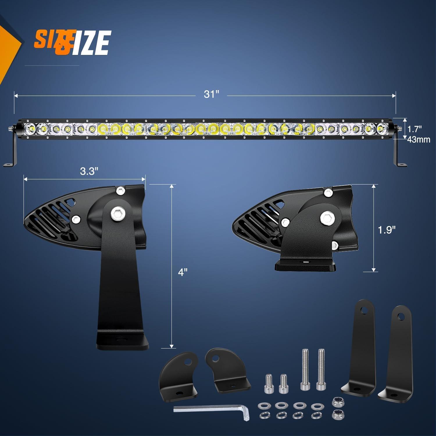 imageNilight  40005CA 31inch 150W Spot ampamp Flood Combo Single Row 14500LM Off Road LED Fog ampamp Driving Roof Bumper Light Bars for Jeep Ford Trucks Boat 2 Years WarrantyWhite Light  Wiring Harness