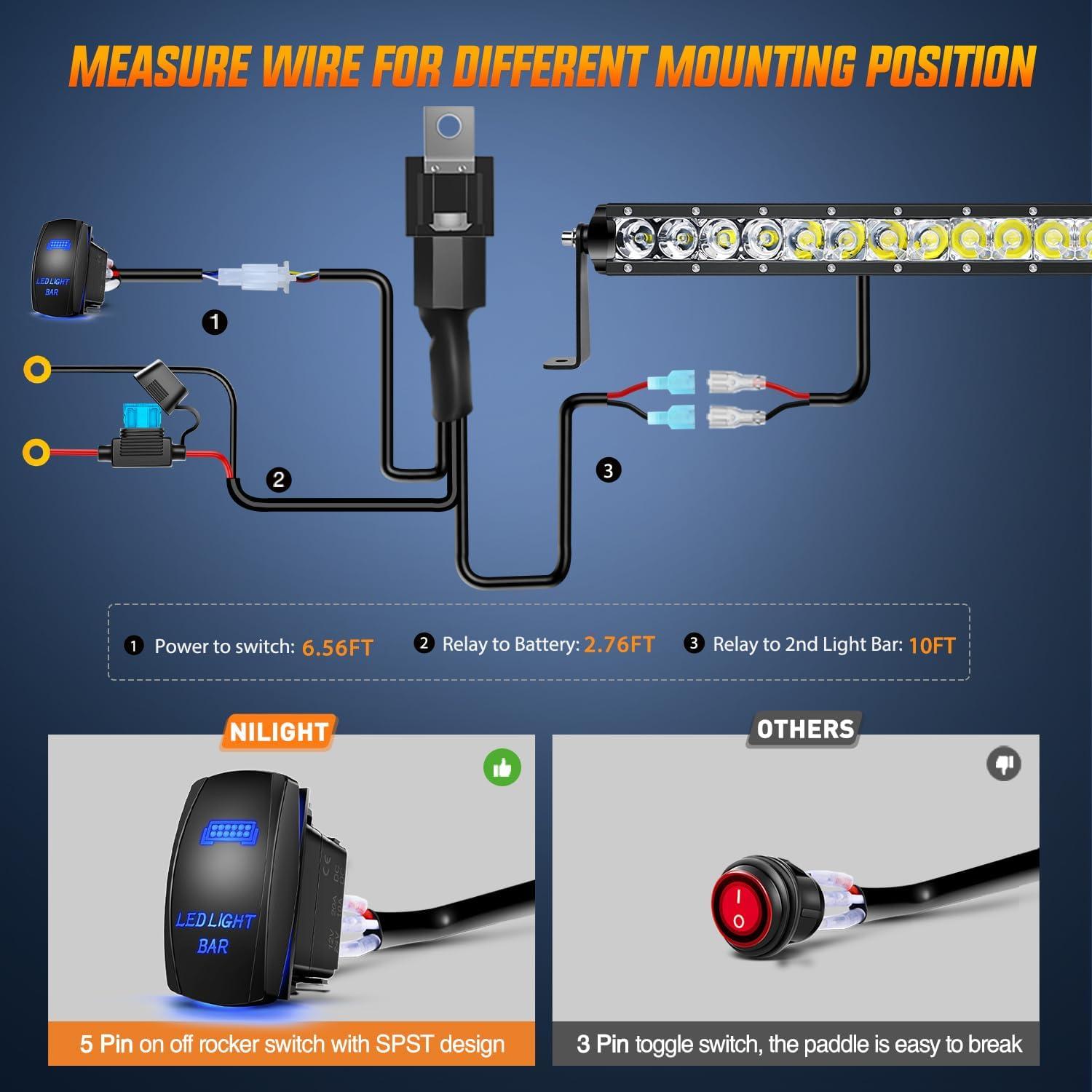 imageNilight  40005CA 31inch 150W Spot ampamp Flood Combo Single Row 14500LM Off Road LED Fog ampamp Driving Roof Bumper Light Bars for Jeep Ford Trucks Boat 2 Years WarrantyWhite Light  Wiring Harness
