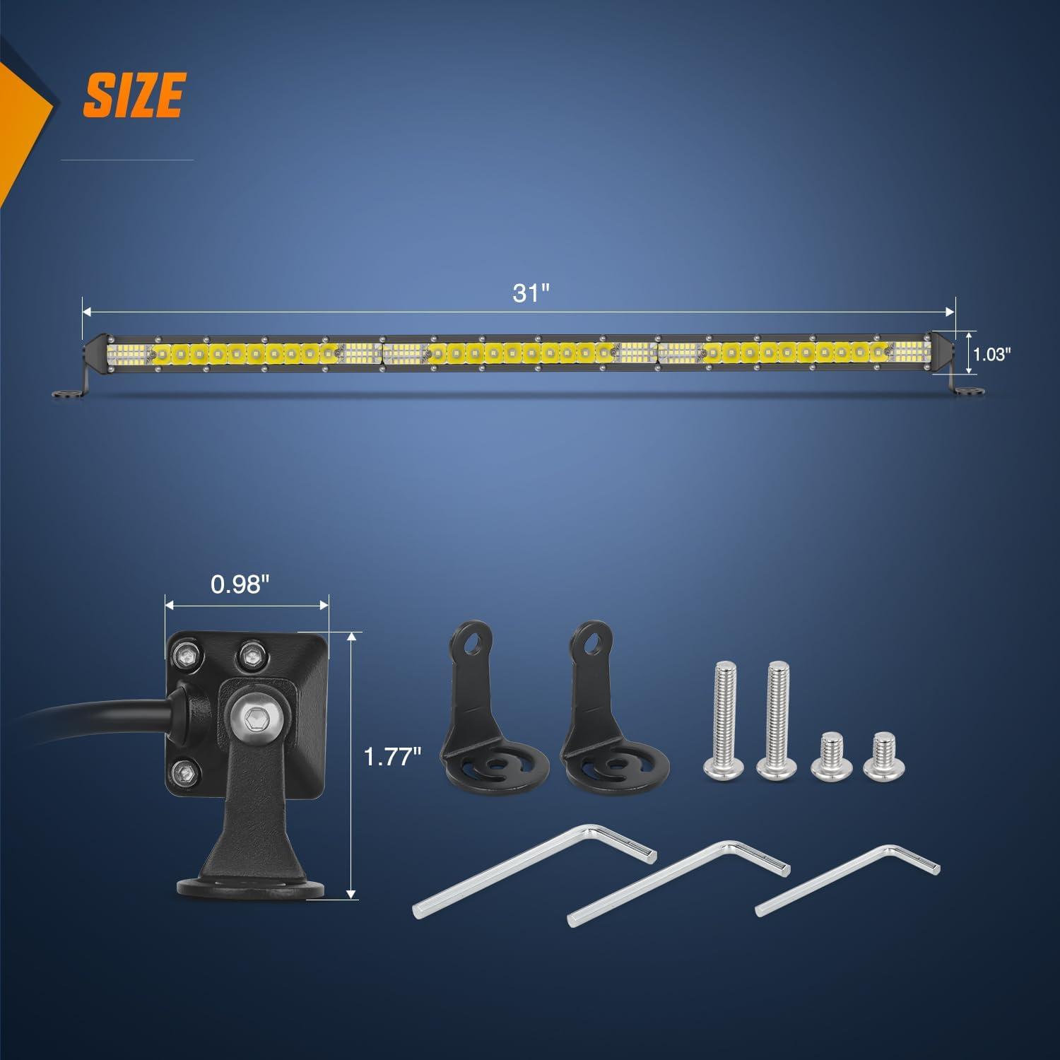 imageNilight  40005CA 31inch 150W Spot ampamp Flood Combo Single Row 14500LM Off Road LED Fog ampamp Driving Roof Bumper Light Bars for Jeep Ford Trucks Boat 2 Years WarrantyWhite 31Inch 78LED 2Pcs