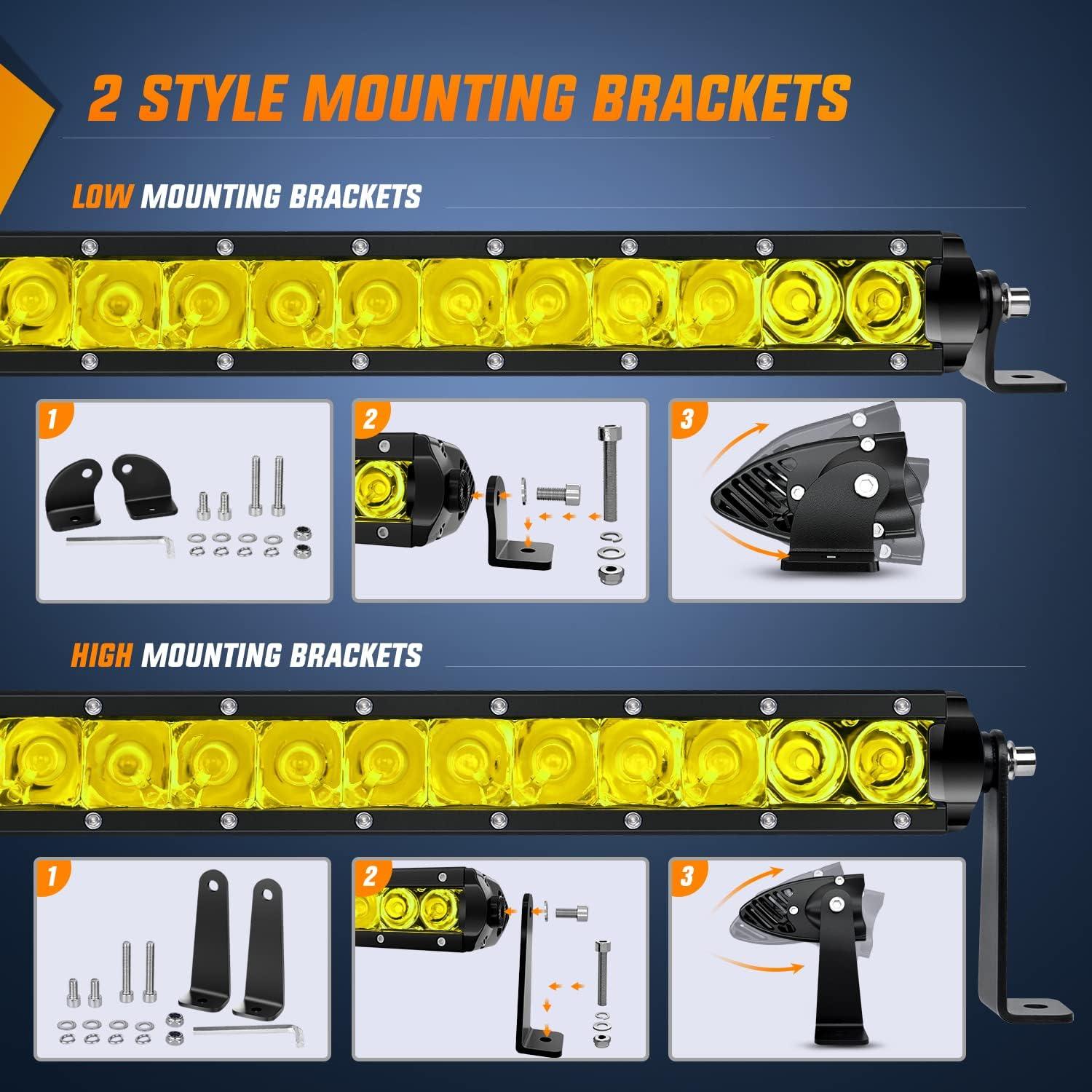 imageNilight  NI04100W 17quot 80w LED Work Light Single Row Spot Flood Combo LED Light Bar Driving Lights Offroad Lighting  2 Style Mounting Brackets2 years WarrantyYellow