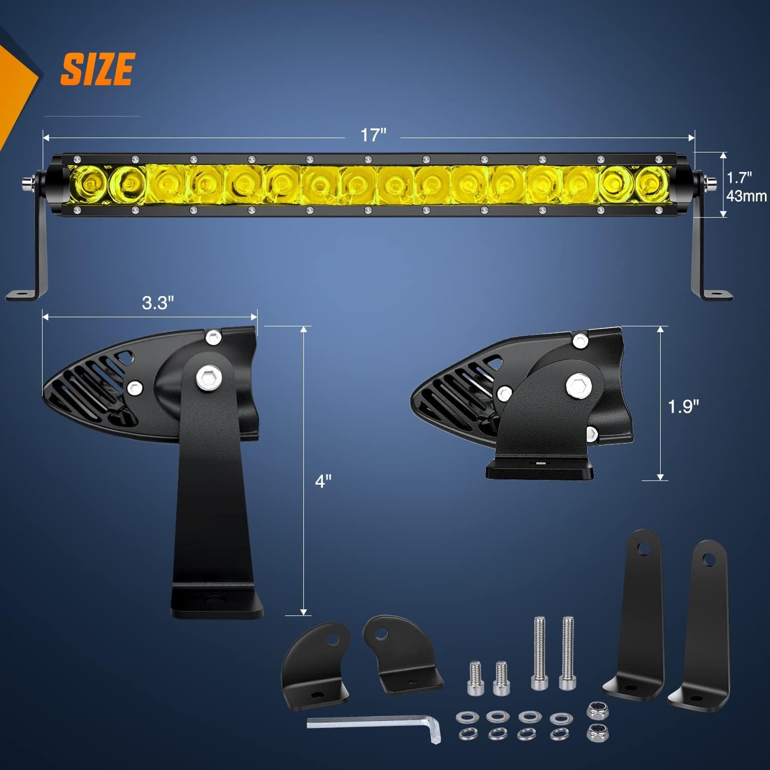 imageNilight  NI04100W 17quot 80w LED Work Light Single Row Spot Flood Combo LED Light Bar Driving Lights Offroad Lighting  2 Style Mounting Brackets2 years WarrantyYellow