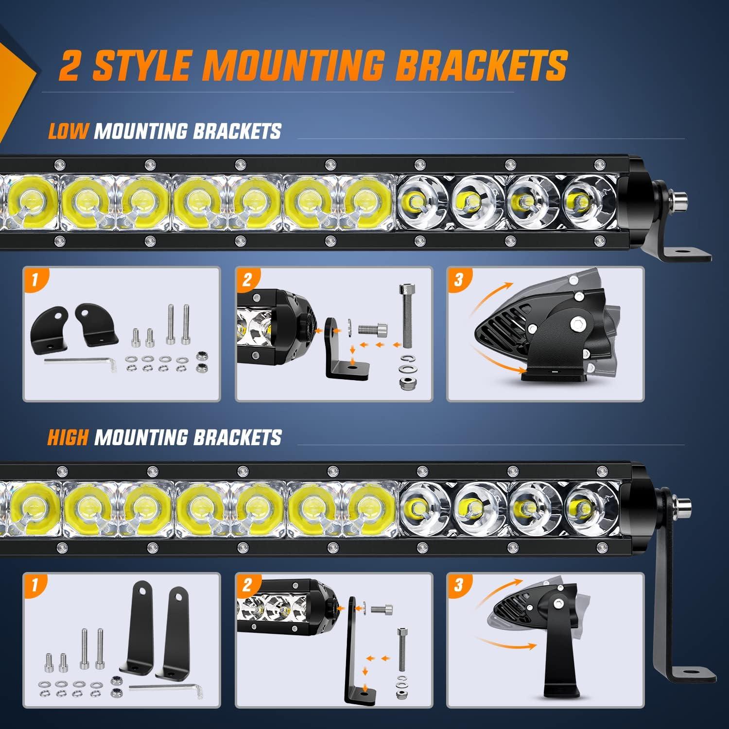 imageNilight  NI04100W 17quot 80w LED Work Light Single Row Spot Flood Combo LED Light Bar Driving Lights Offroad Lighting  2 Style Mounting Brackets2 years WarrantyWhite