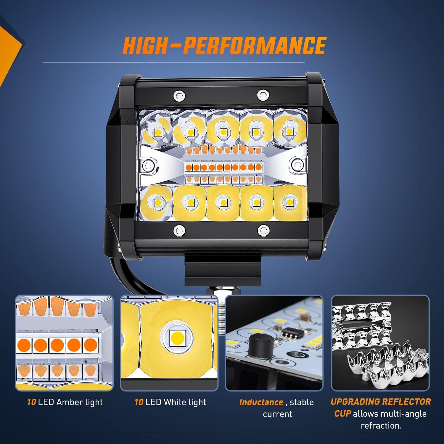 imageNilight 2PCS 4Inch 60W LED Pods Spot Flood Amber White Light Bar Strobe 6 Modes Memory Function OffRoad Truck Car ATV SUV Cabin Boat with 16AWG Wiring Harness Kit2 Lead 2 Years WarrantyAmberWhite 6 Modes