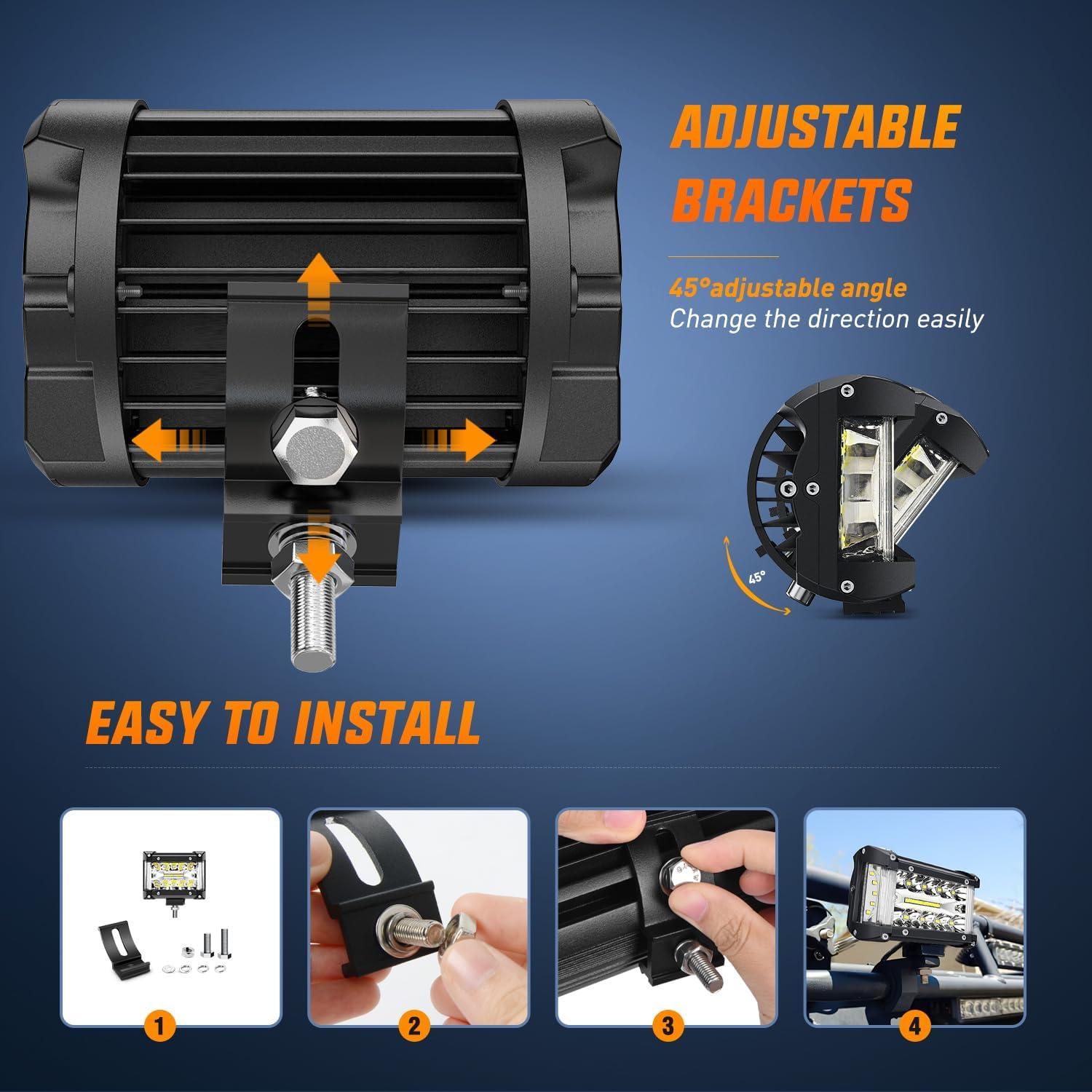 imageNilight 2PCS 4Inch 60W LED Pods Spot Flood Amber White Light Bar Strobe 6 Modes Memory Function OffRoad Truck Car ATV SUV Cabin Boat with 16AWG Wiring Harness Kit2 Lead 2 Years WarrantySide Shooter Light