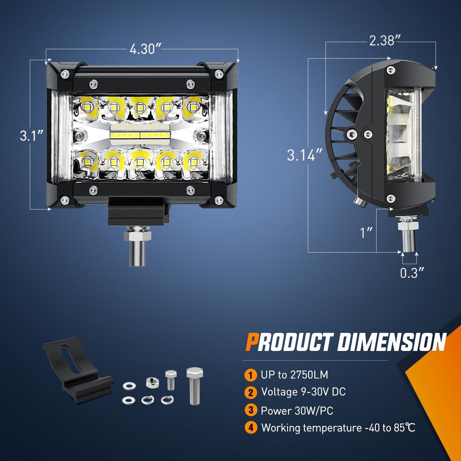 imageNilight 2PCS 4Inch 60W LED Pods Spot Flood Amber White Light Bar Strobe 6 Modes Memory Function OffRoad Truck Car ATV SUV Cabin Boat with 16AWG Wiring Harness Kit2 Lead 2 Years WarrantySide Shooter Light
