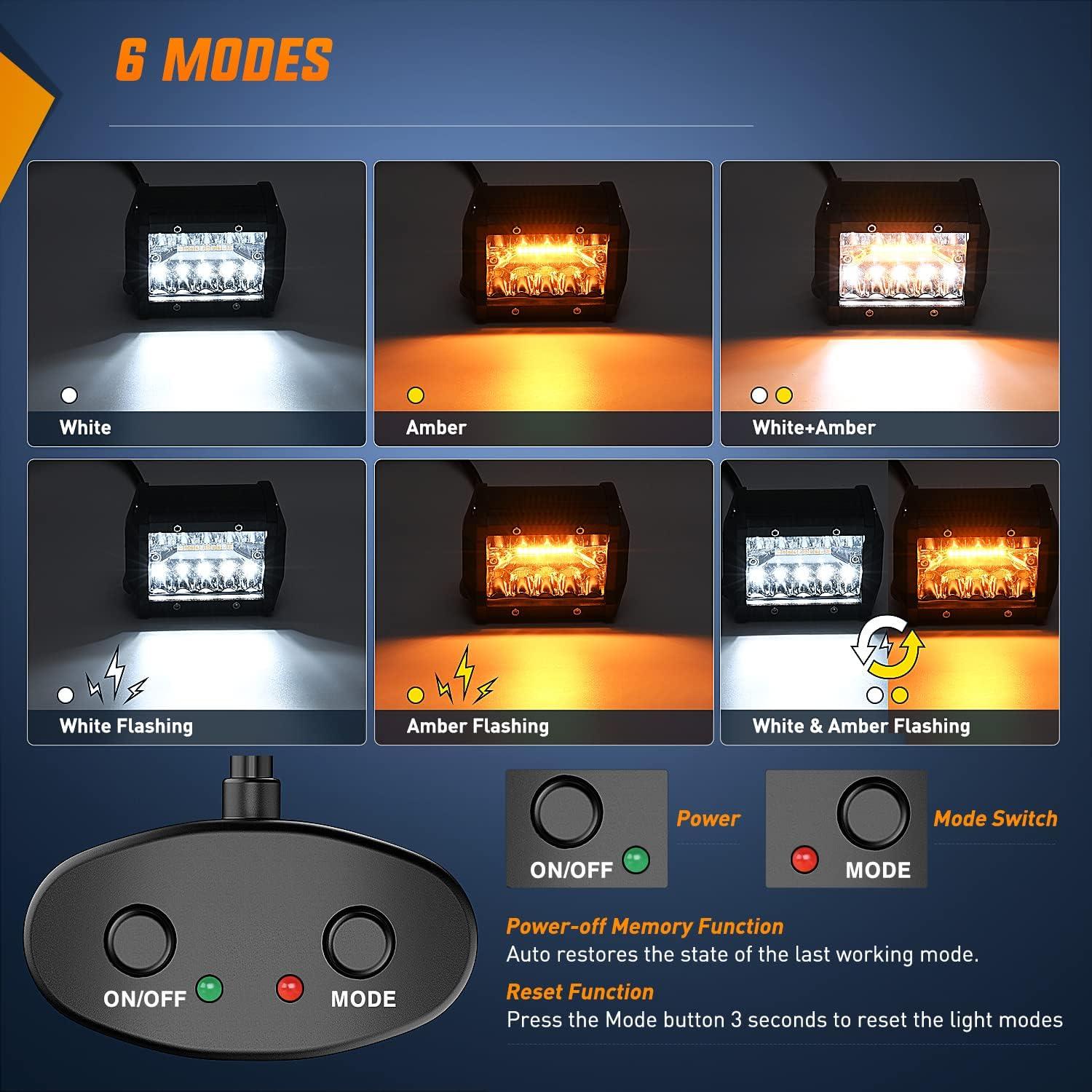 imageNilight 2PCS 4Inch 60W LED Pods Spot Flood Amber White Light Bar Strobe 6 Modes Memory Function OffRoad Truck Car ATV SUV Cabin Boat with 16AWG Wiring Harness Kit2 Lead 2 Years WarrantyAmberWhite 6 Modes