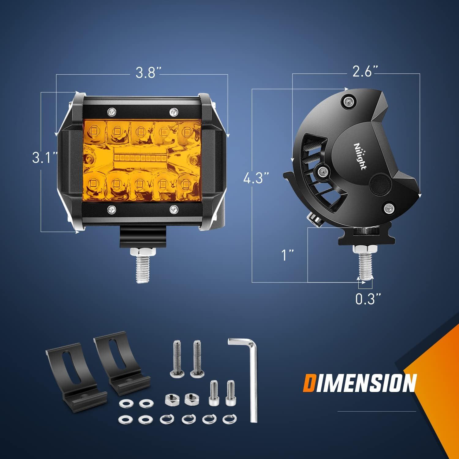 imageNilight 2PCS 4Inch 60W LED Pods Spot Flood Amber White Light Bar Strobe 6 Modes Memory Function OffRoad Truck Car ATV SUV Cabin Boat with 16AWG Wiring Harness Kit2 Lead 2 Years WarrantyAmber