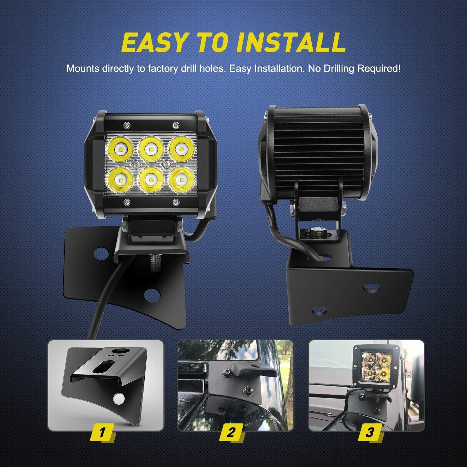 imageNilight 2Pcs Windshield Hinge Mounting Brackets Dual APillar for Offroad LED Fog Light Pods for 2018 2019 2020 2021 2022 2023 Wrangler JL20202023 Gladiator JT  2 Years WarrantyBlackAPillar JK 20072017