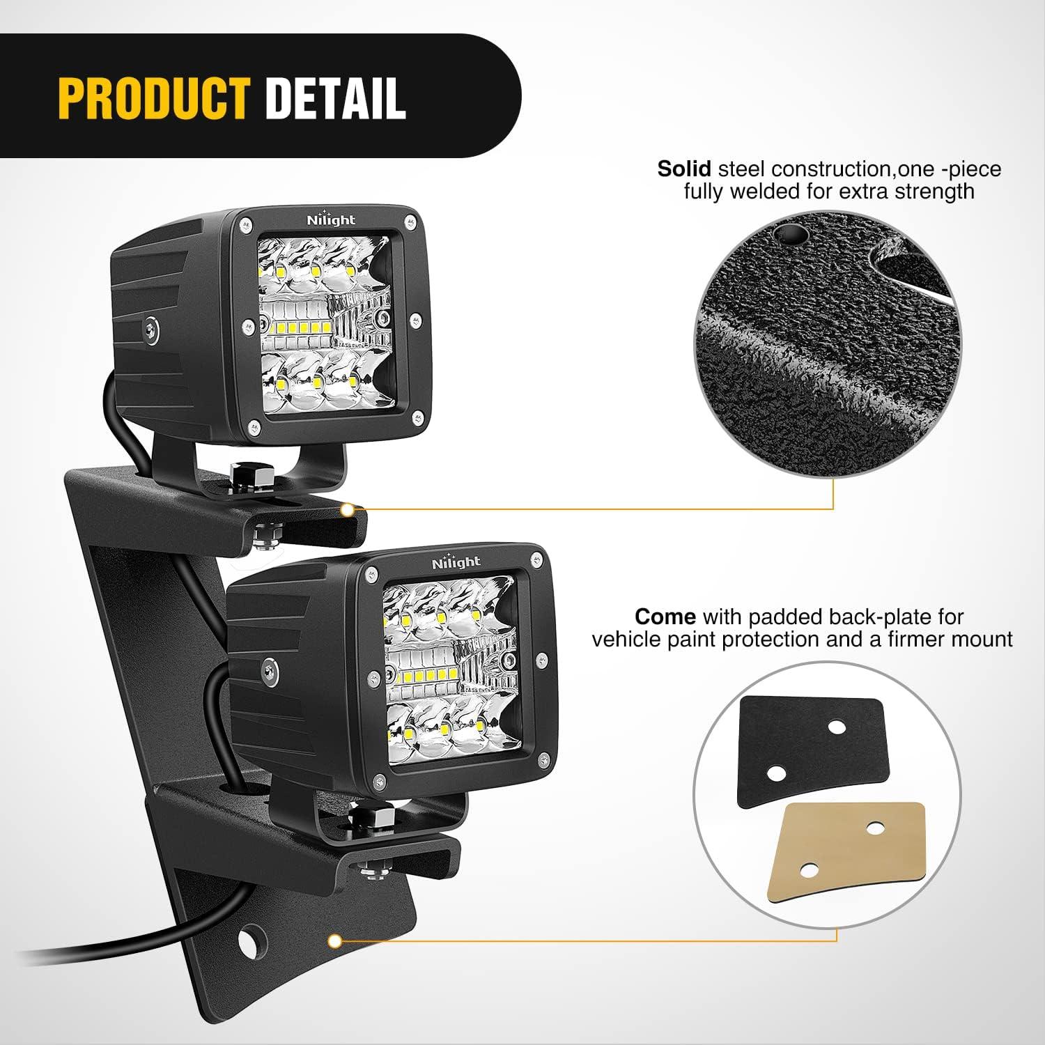 imageNilight 2Pcs Windshield Hinge Mounting Brackets Dual APillar for Offroad LED Fog Light Pods for 2018 2019 2020 2021 2022 2023 Wrangler JL20202023 Gladiator JT  2 Years WarrantyBlackDual APillar JK 20072017