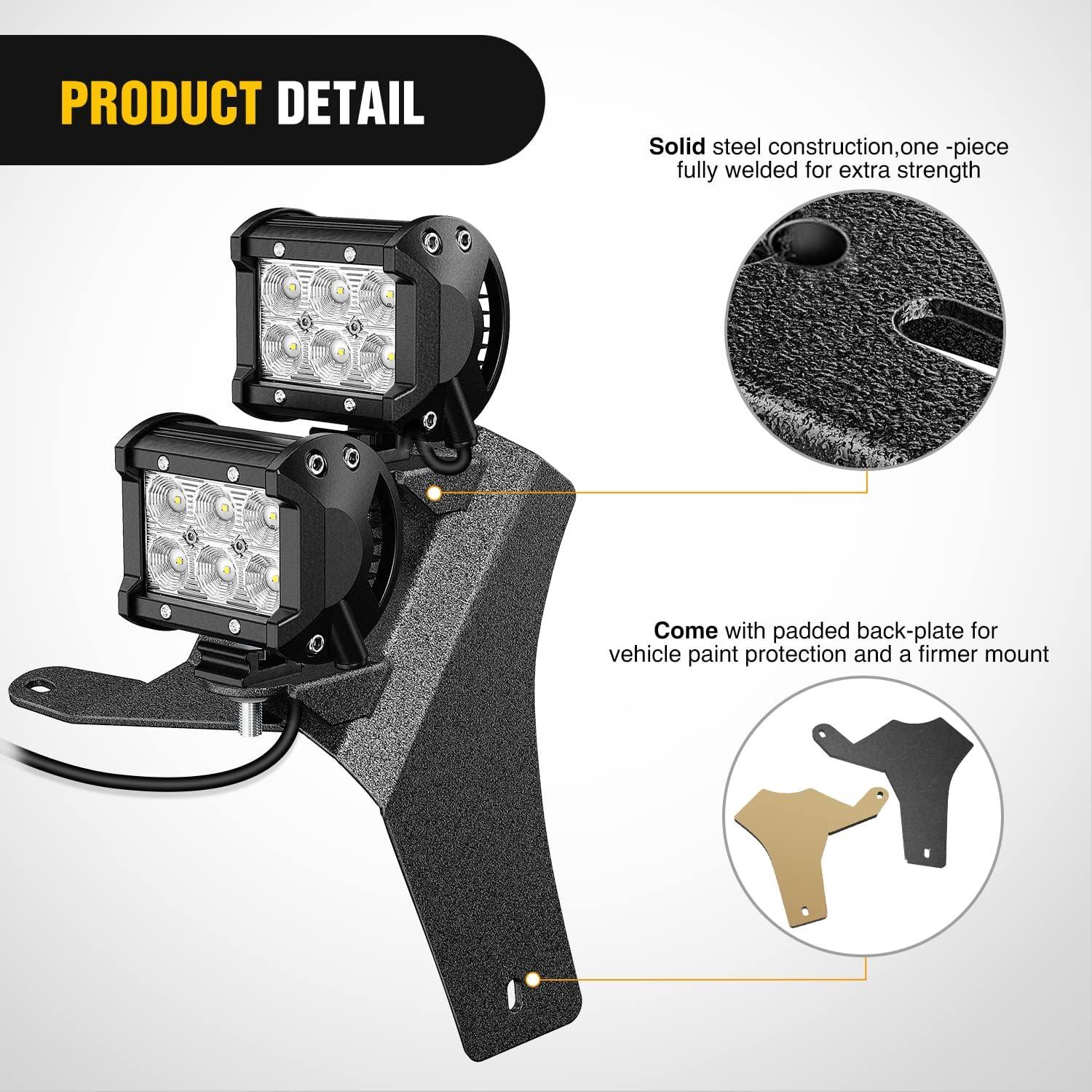 imageNilight 2Pcs Windshield Hinge Mounting Brackets Dual APillar for Offroad LED Fog Light Pods for 2018 2019 2020 2021 2022 2023 Wrangler JL20202023 Gladiator JT  2 Years WarrantyBlackDual APillar JL 20182025