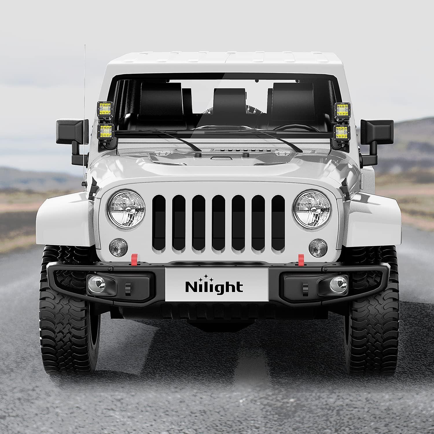 imageNilight 2Pcs Windshield Hinge Mounting Brackets Dual APillar for Offroad LED Fog Light Pods for 2018 2019 2020 2021 2022 2023 Wrangler JL20202023 Gladiator JT  2 Years WarrantyBlackDual APillar JK 20072017