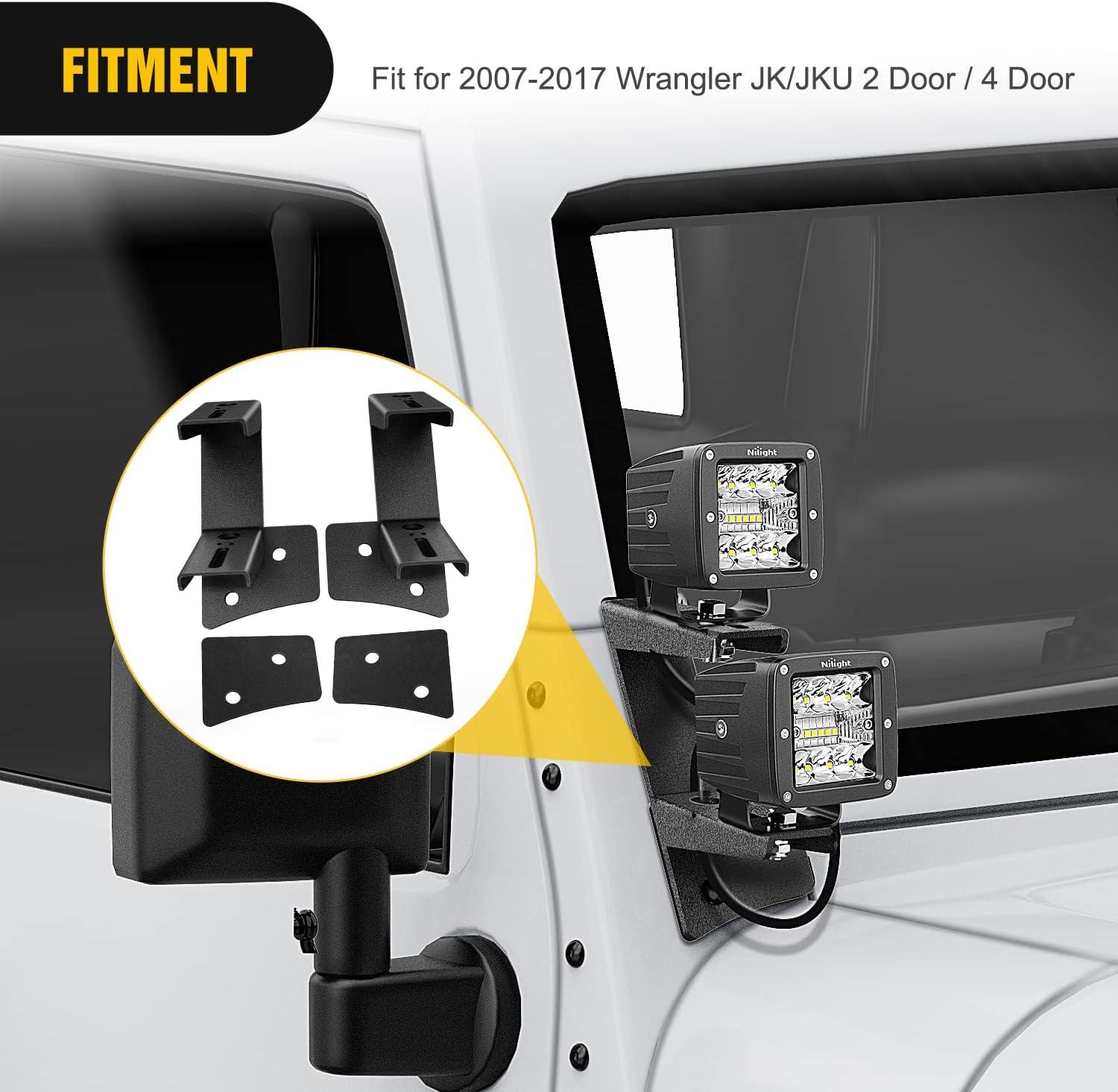 imageNilight 2Pcs Windshield Hinge Mounting Brackets Dual APillar for Offroad LED Fog Light Pods for 2018 2019 2020 2021 2022 2023 Wrangler JL20202023 Gladiator JT  2 Years WarrantyBlackDual APillar JK 20072017