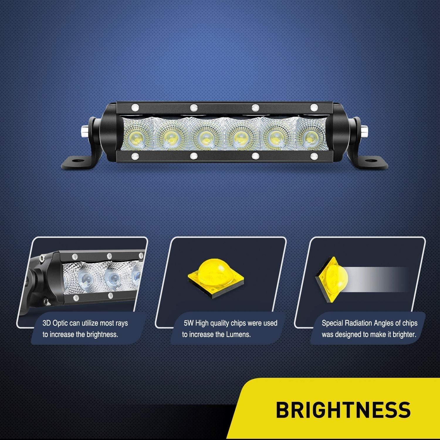 imageNilight 40001FB Bar Super Slim 2PCS 7Inch 30W Flood Driving Fog 3600LM Single Row Off Road led Lights for Jeep2 Style Mounting Brackets 2 Years Warranty Black2PCS 30W Flood Lights