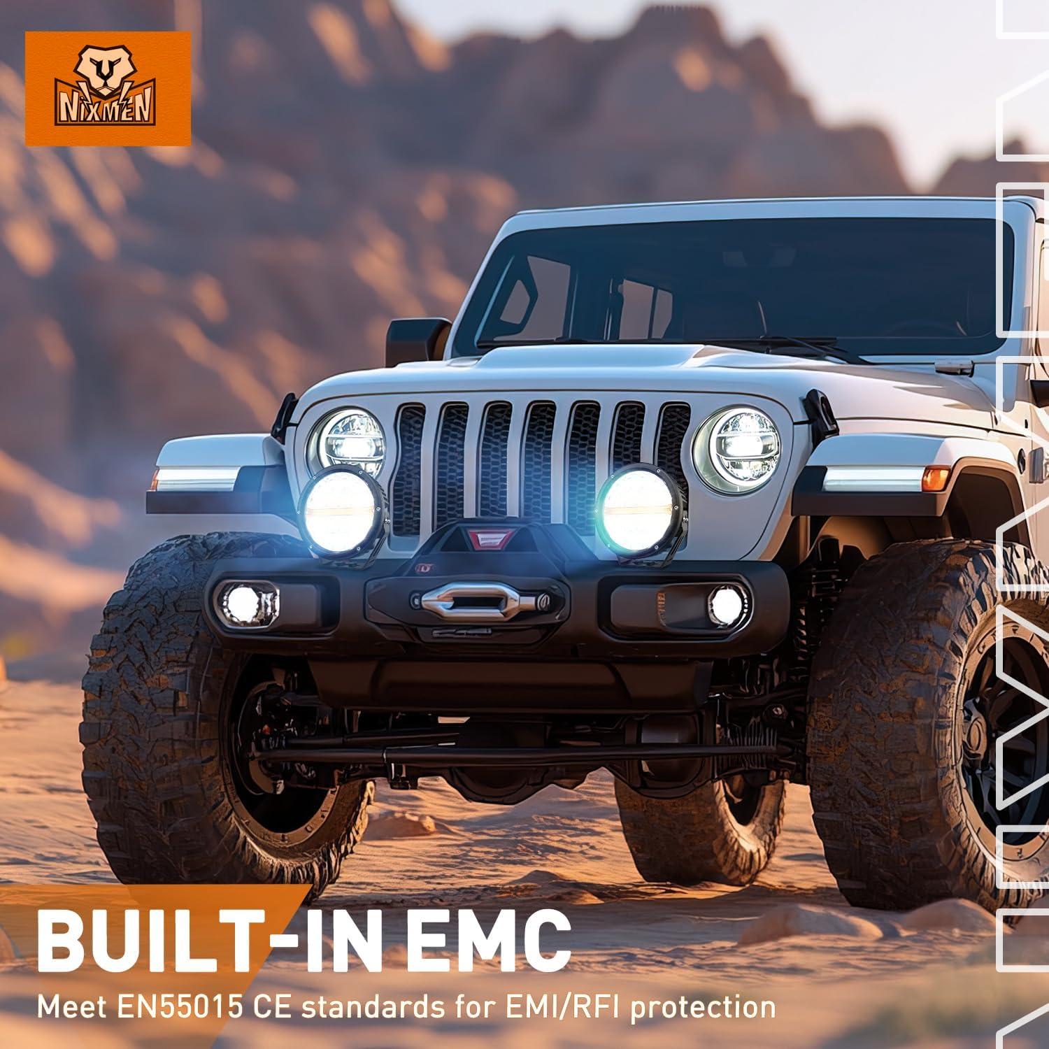 imageNilight 9 Inch Round Offroad LED Driving Lights with DRL 2PCS 140W 15560LM IP68 Spot Flood Combo Work Light with 12AWG DT Connector Wiring Harness Kit for 4x4 Jeep Truck ATV UTV SUV 5 Year WarrantyAmber DRL