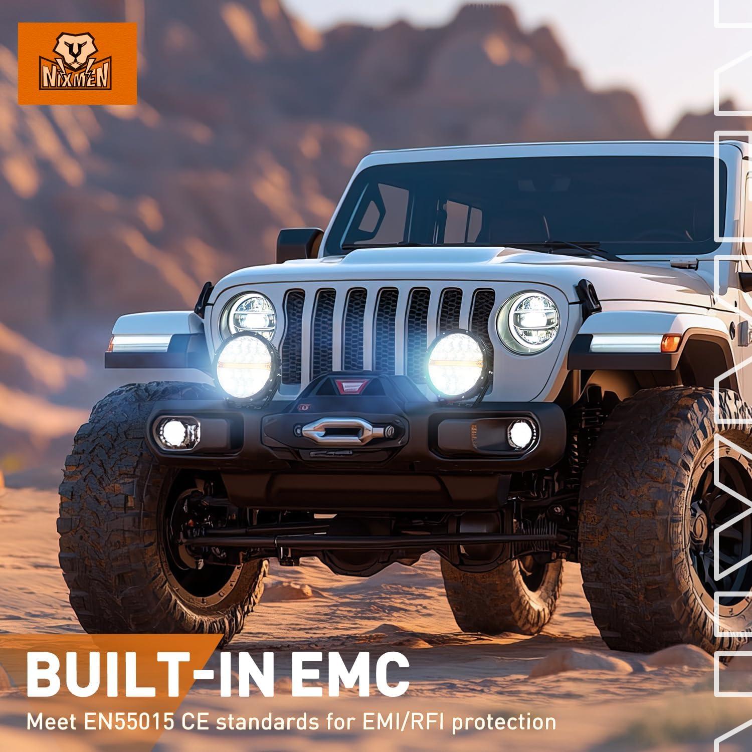 imageNilight 9 Inch Round Offroad LED Driving Lights with DRL 2PCS 140W 15560LM IP68 Spot Flood Combo Work Light with 12AWG DT Connector Wiring Harness Kit for 4x4 Jeep Truck ATV UTV SUV 5 Year WarrantyAmber DRL