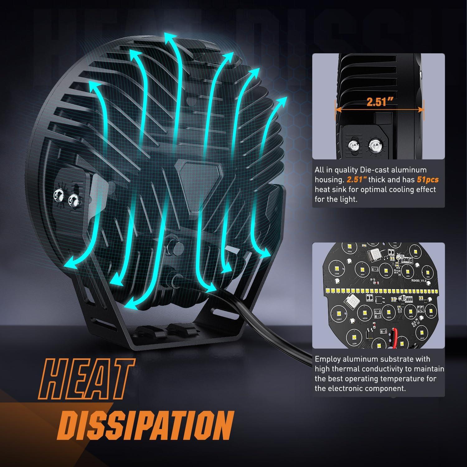 imageNilight 9 Inch Round Offroad LED Driving Lights with DRL 2PCS 140W 15560LM IP68 Spot Flood Combo Work Light with 12AWG DT Connector Wiring Harness Kit for 4x4 Jeep Truck ATV UTV SUV 5 Year WarrantyAmber DRL