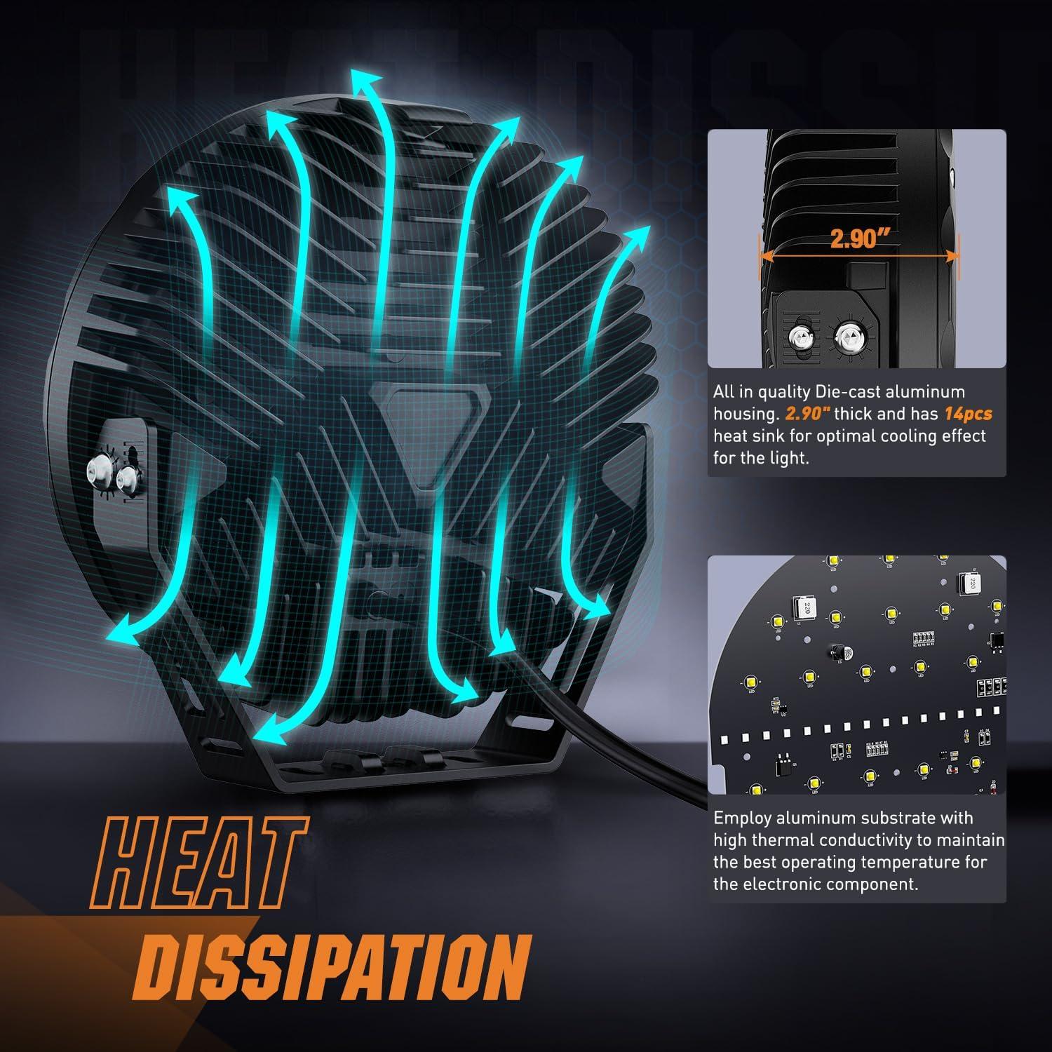 imageNilight 9 Inch Round Offroad LED Driving Lights with DRL 2PCS 140W 15560LM IP68 Spot Flood Combo Work Light with 12AWG DT Connector Wiring Harness Kit for 4x4 Jeep Truck ATV UTV SUV 5 Year WarrantyAmber DRL