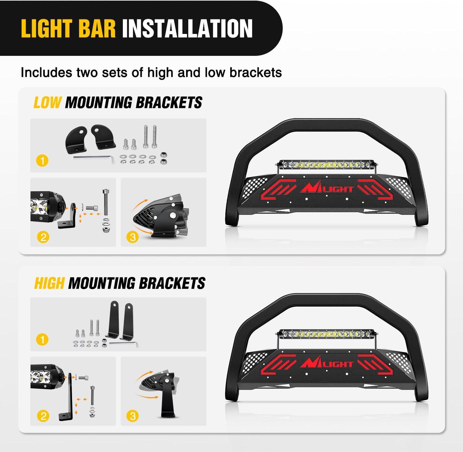 imageNilight Bull Bar with Light BarampampLicense Plate Hole Compatible for Ford F150 F150 20042023 Truck Brush Guard Front Bumper Push Bar wGrille Skid Plate Light MountFor Toyota Tacoma 20052015