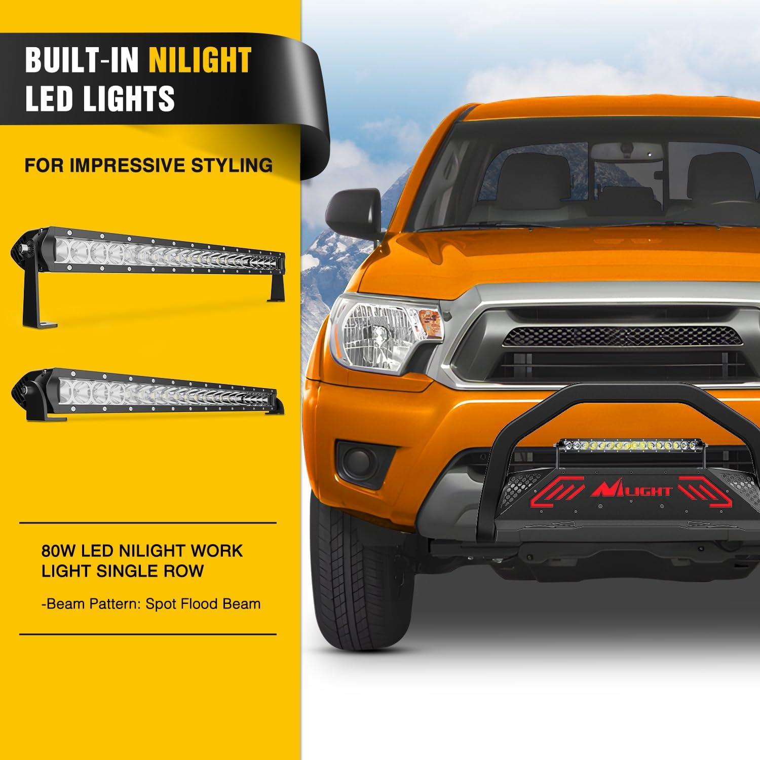 imageNilight Bull Bar with Light BarampampLicense Plate Hole Compatible for Ford F150 F150 20042023 Truck Brush Guard Front Bumper Push Bar wGrille Skid Plate Light MountFor Toyota Tacoma 20052015