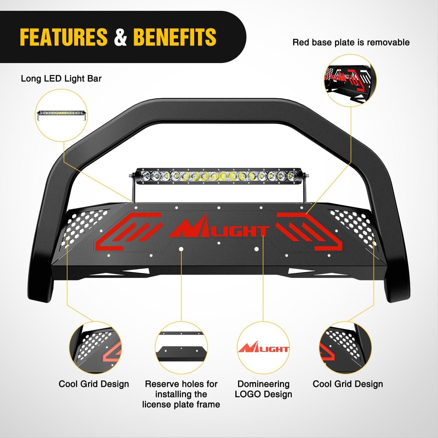 imageNilight Bull Bar with Light BarampampLicense Plate Hole Compatible for Ford F150 F150 20042023 Truck Brush Guard Front Bumper Push Bar wGrille Skid Plate Light MountFor Ford F150 20042023