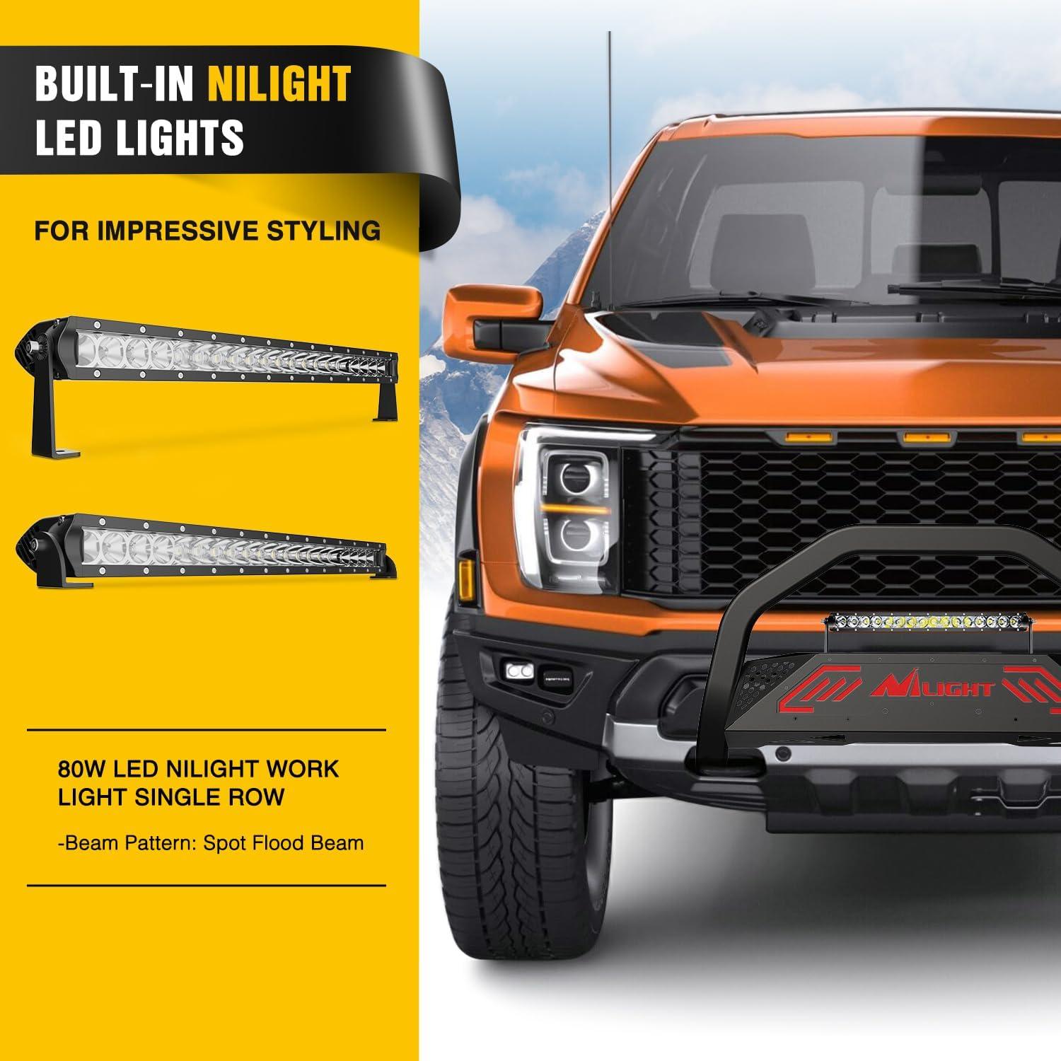 imageNilight Bull Bar with Light BarampampLicense Plate Hole Compatible for Ford F150 F150 20042023 Truck Brush Guard Front Bumper Push Bar wGrille Skid Plate Light MountFor Ford F150 20042023