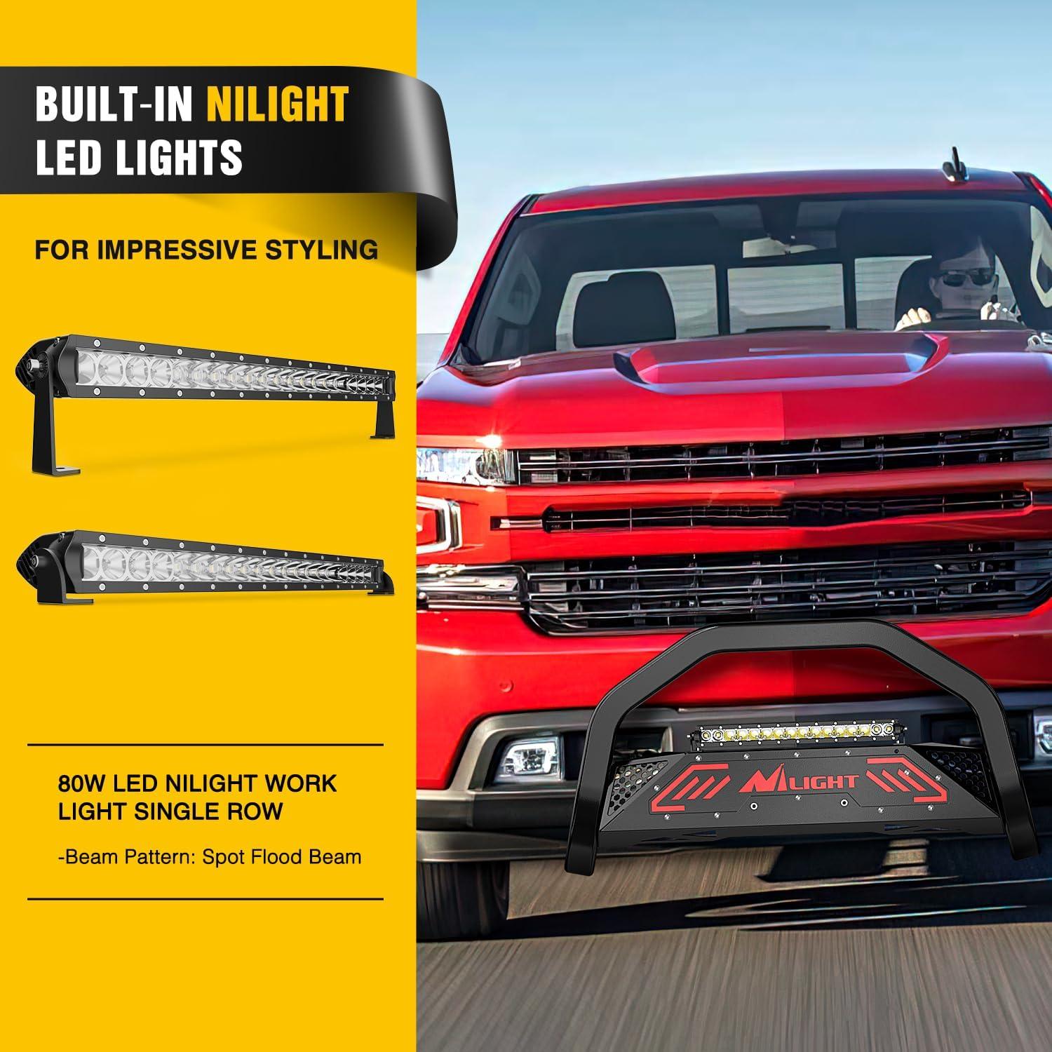 imageNilight Bull Bar with Light BarampampLicense Plate Hole Compatible for Ford F150 F150 20042023 Truck Brush Guard Front Bumper Push Bar wGrille Skid Plate Light MountFor Chevy Silverado 20072018