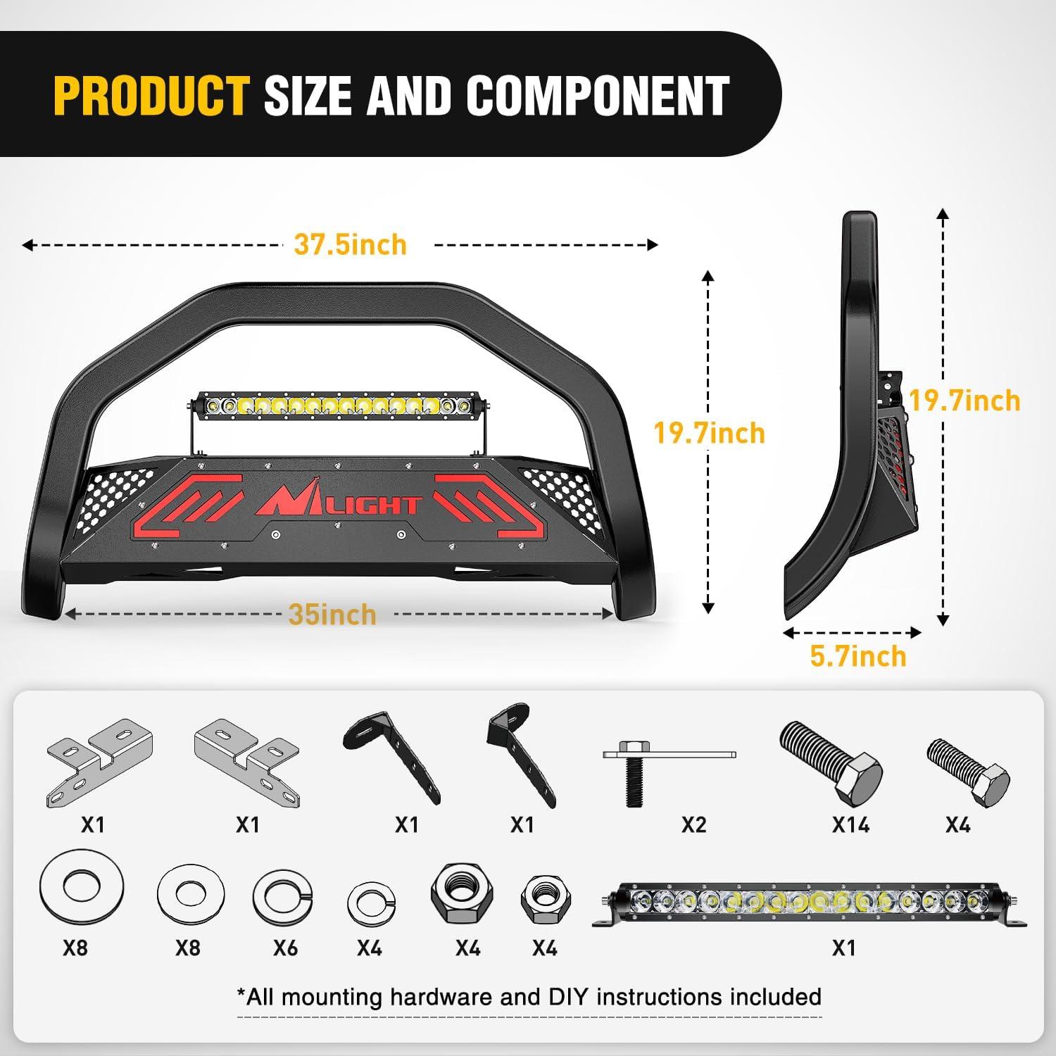 imageNilight Bull Bar with Light BarampampLicense Plate Hole Compatible for Ford F150 F150 20042023 Truck Brush Guard Front Bumper Push Bar wGrille Skid Plate Light MountFor Chevy Silverado 19992006