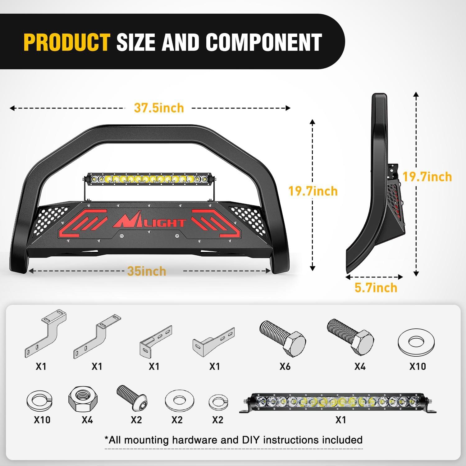imageNilight Bull Bar with Light BarampampLicense Plate Hole Compatible for Ford F150 F150 20042023 Truck Brush Guard Front Bumper Push Bar wGrille Skid Plate Light MountFor Nissan Frontier 20052021