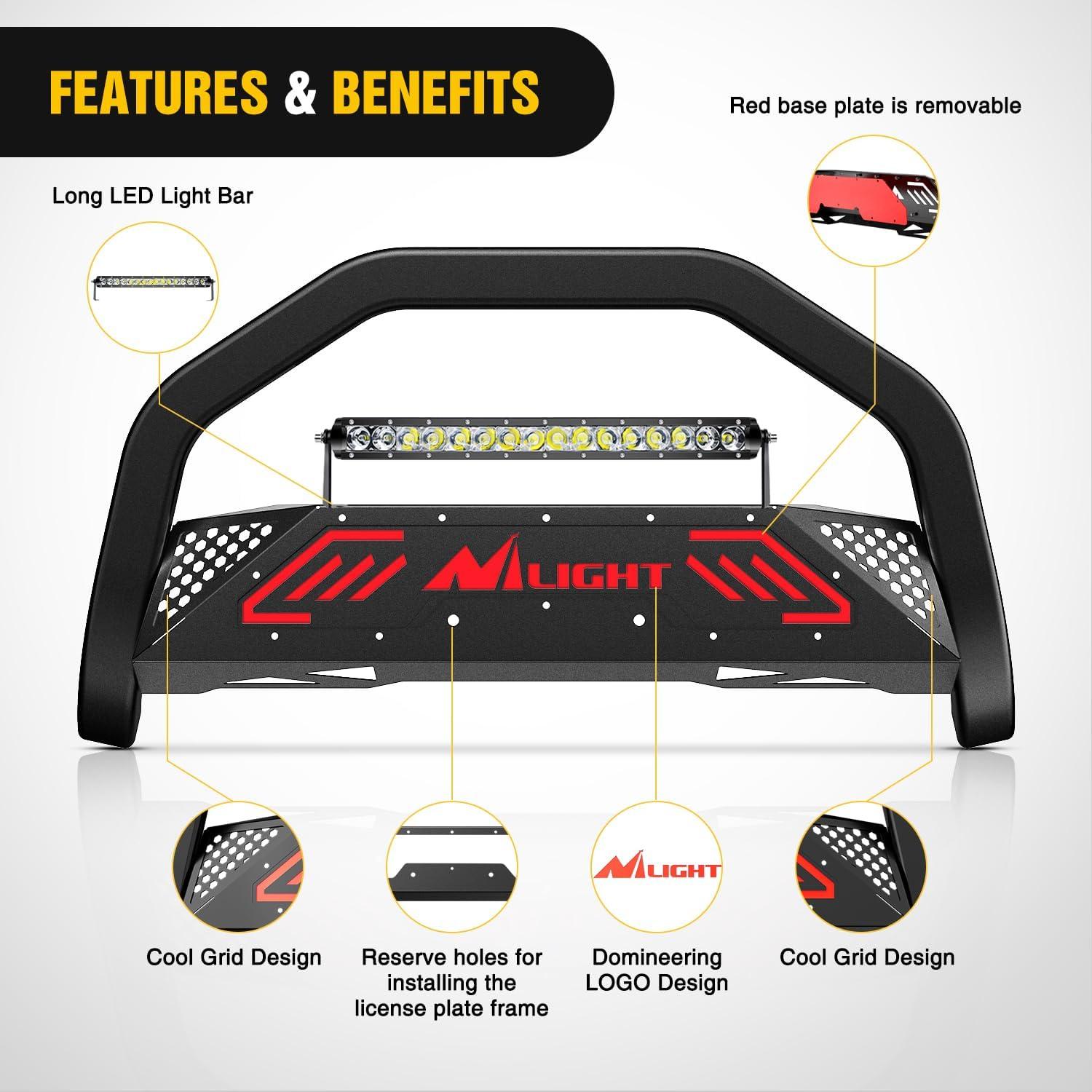 imageNilight Bull Bar with Light BarampampLicense Plate Hole Compatible for Ford F150 F150 20042023 Truck Brush Guard Front Bumper Push Bar wGrille Skid Plate Light MountFor Ford Ranger 20192023