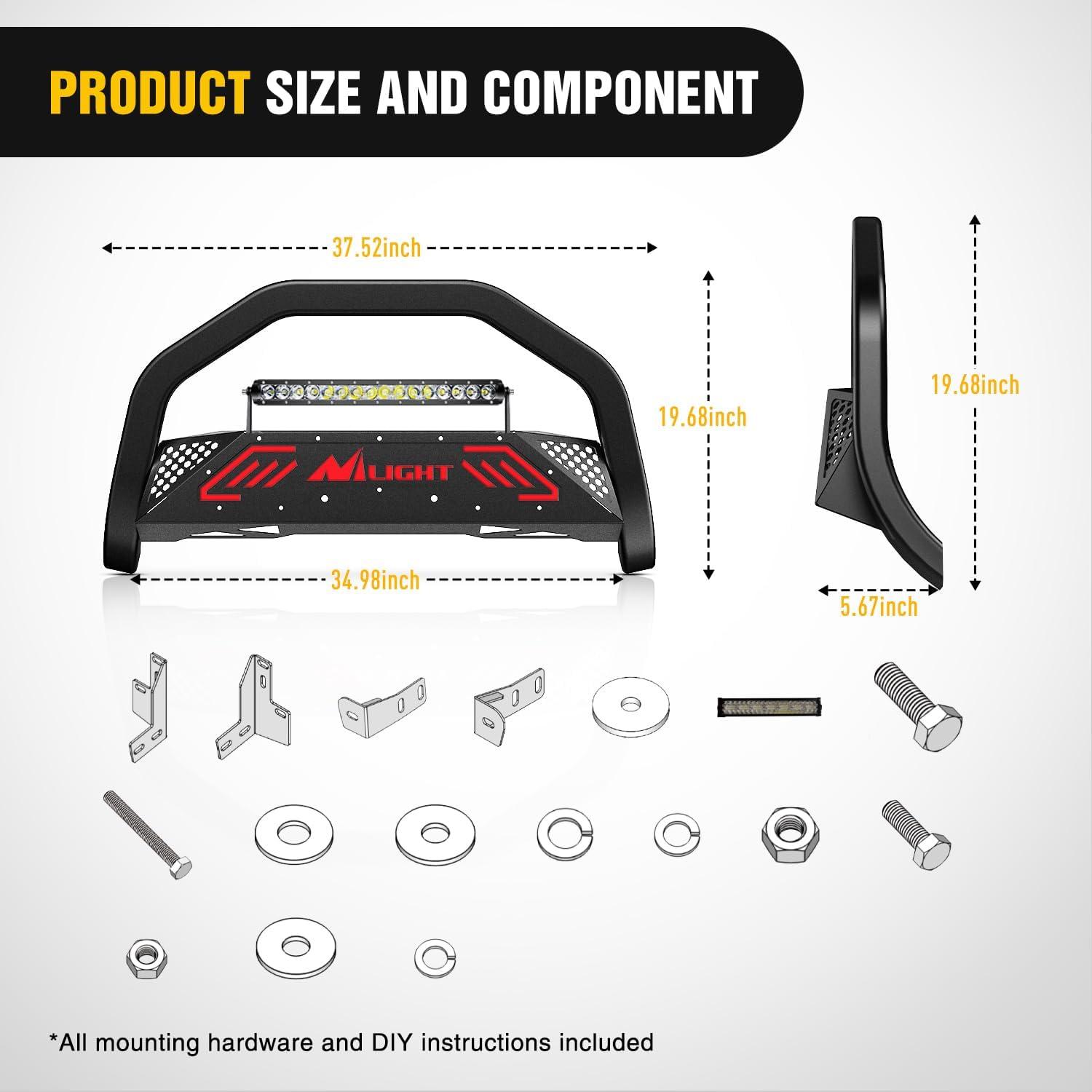 imageNilight Bull Bar with Light BarampampLicense Plate Hole Compatible for Ford F150 F150 20042023 Truck Brush Guard Front Bumper Push Bar wGrille Skid Plate Light MountFor Toyota Tacoma 20052015