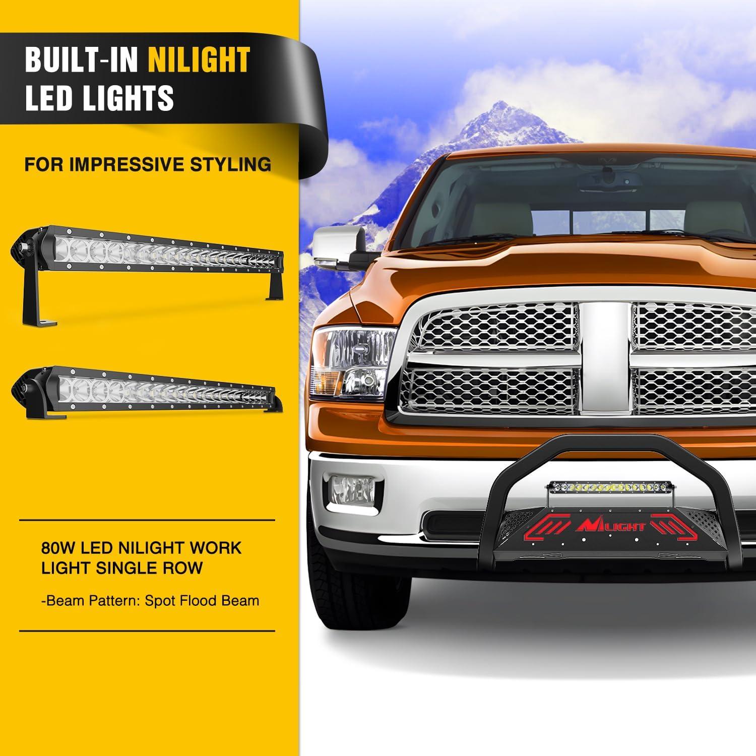 imageNilight Bull Bar with Light BarampampLicense Plate Hole Compatible for Ford F150 F150 20042023 Truck Brush Guard Front Bumper Push Bar wGrille Skid Plate Light MountFor Dodge Ram 20092018