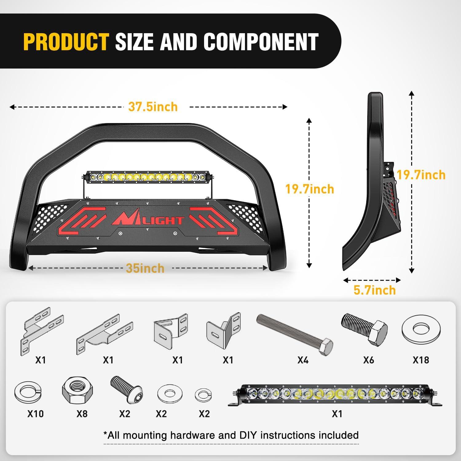 imageNilight Bull Bar with Light Compatible with Nissan Frontier 20052020 Tow Hooks Must be Removed Front Bumper Grille Brush Push Guard with Skid Plate Licence Hole BlackFor Chevy ColoradoGMC Canyon 20152022