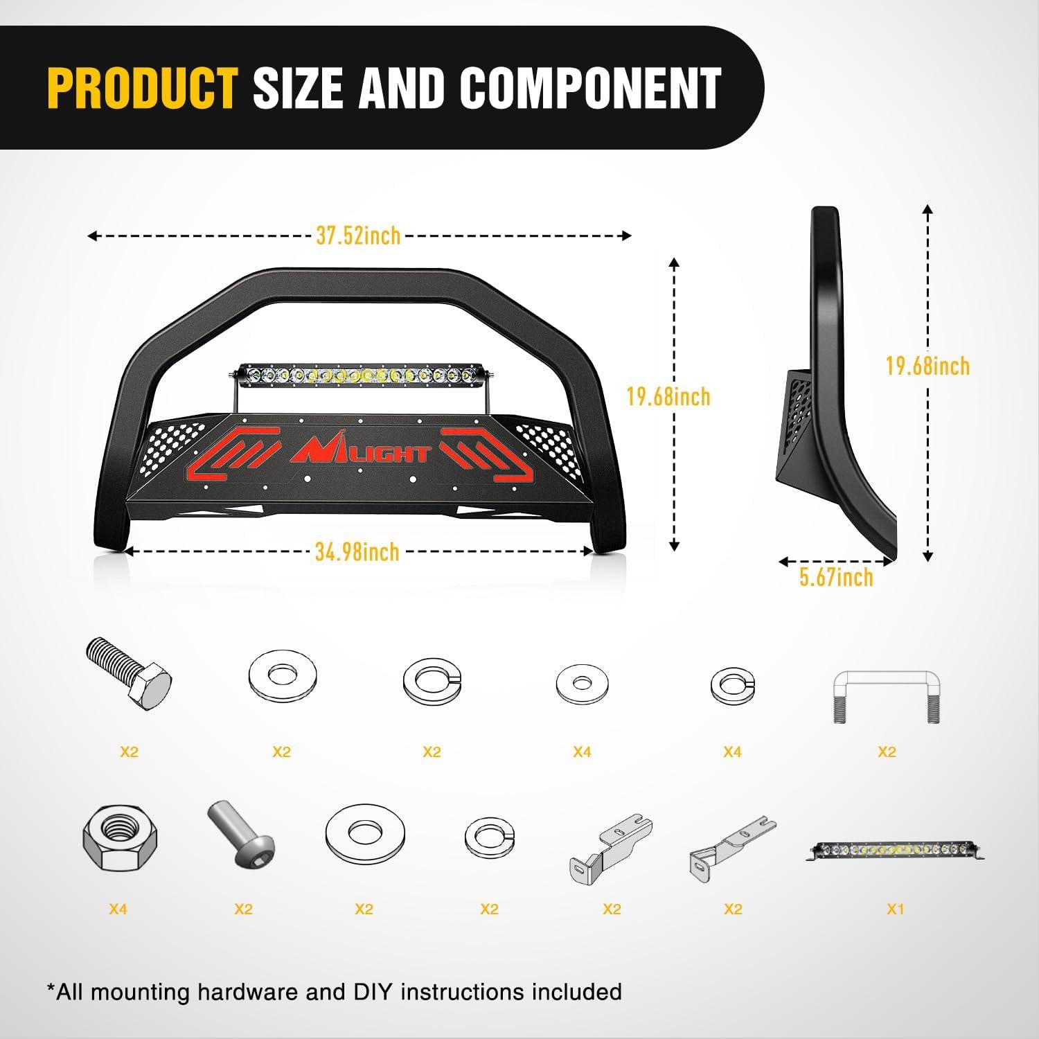 imageNilight Bull Bar with Light Compatible with Nissan Frontier 20052020 Tow Hooks Must be Removed Front Bumper Grille Brush Push Guard with Skid Plate Licence Hole BlackFor Ford F150 20042023