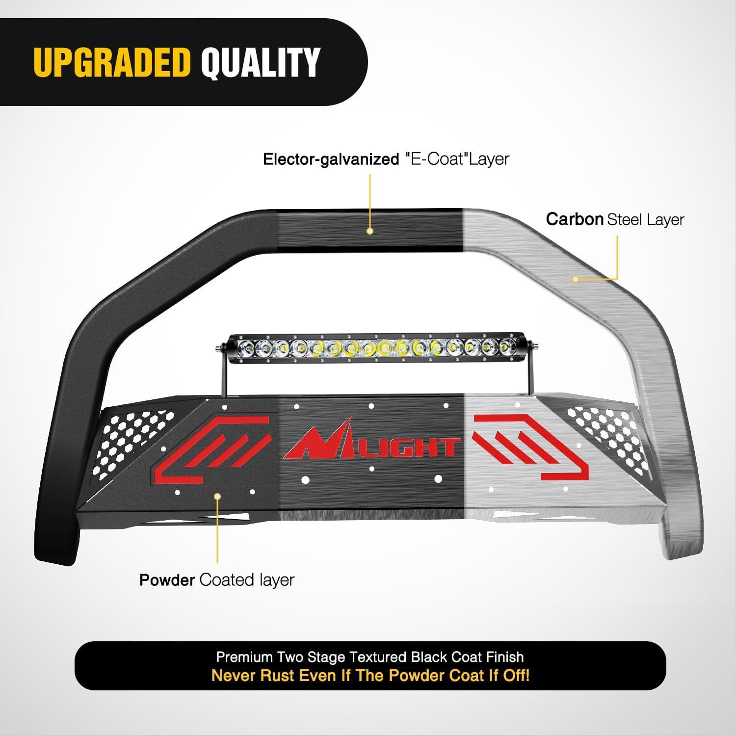 imageNilight Bull Bar with Light Compatible with Nissan Frontier 20052020 Tow Hooks Must be Removed Front Bumper Grille Brush Push Guard with Skid Plate Licence Hole BlackFor Ford F150 20042023