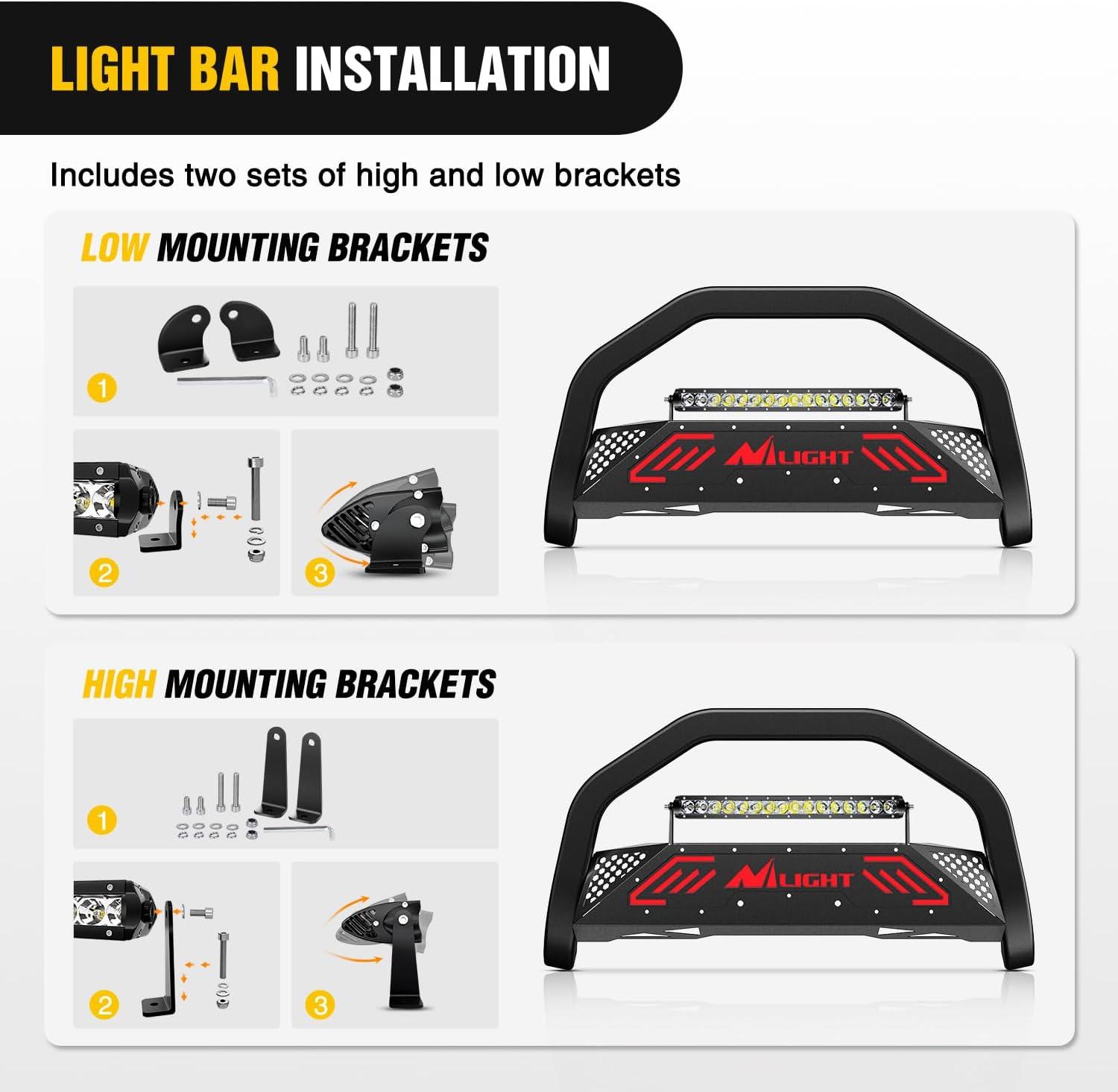 imageNilight Bull Bar with Light Compatible with Nissan Frontier 20052020 Tow Hooks Must be Removed Front Bumper Grille Brush Push Guard with Skid Plate Licence Hole BlackFor Toyota Tundra 19992006Sequoia 20012007