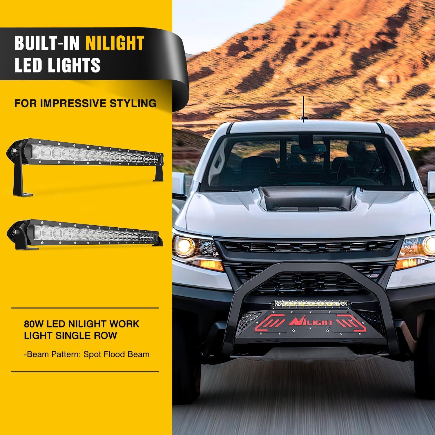 imageNilight Bull Bar with Light Compatible with Nissan Frontier 20052020 Tow Hooks Must be Removed Front Bumper Grille Brush Push Guard with Skid Plate Licence Hole BlackFor Chevy ColoradoGMC Canyon 20152022