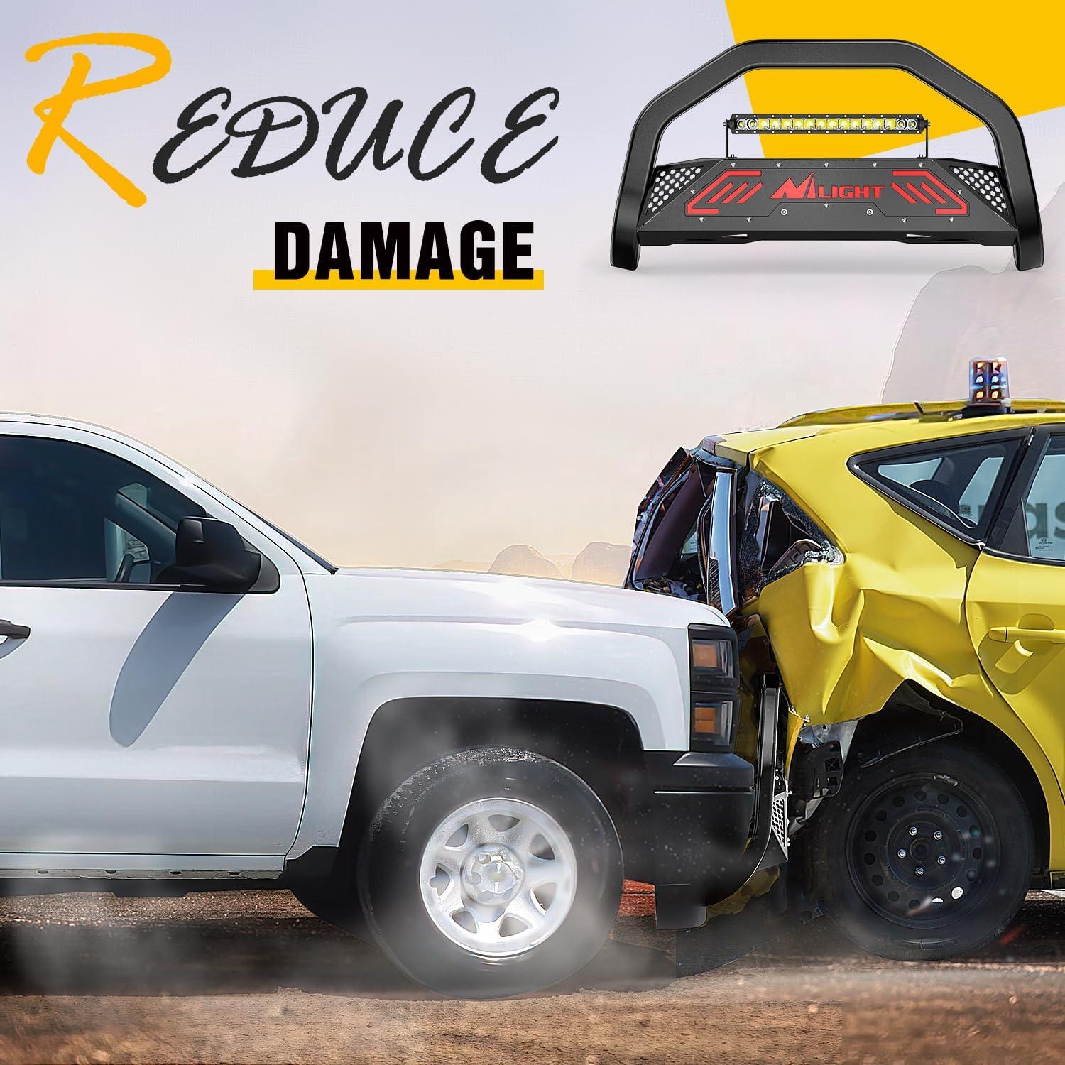 imageNilight Bull Bar with Light Compatible with Nissan Frontier 20052020 Tow Hooks Must be Removed Front Bumper Grille Brush Push Guard with Skid Plate Licence Hole BlackFor Chevy Silverado 20072018