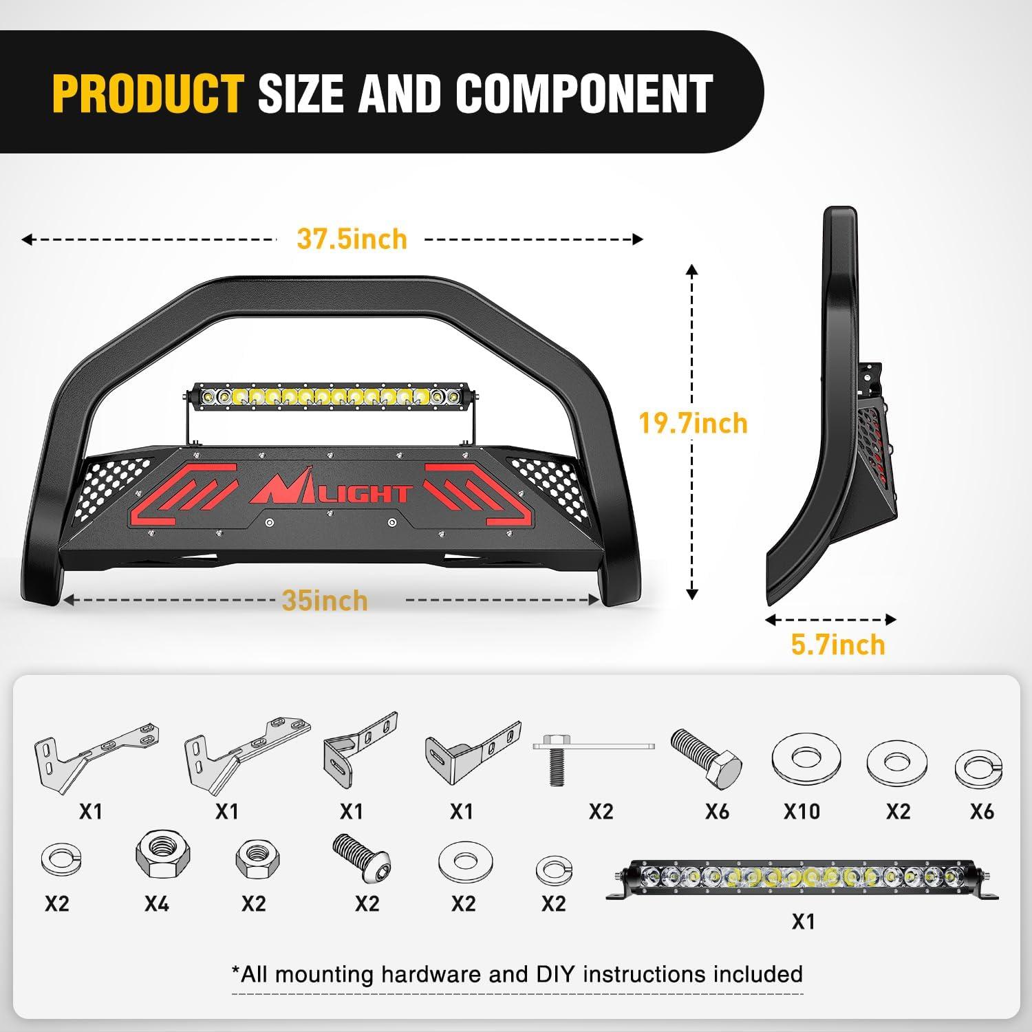 imageNilight Bull Bar with Light Compatible with Nissan Frontier 20052020 Tow Hooks Must be Removed Front Bumper Grille Brush Push Guard with Skid Plate Licence Hole BlackFor Dodge Ram 1500 New Body 20192024