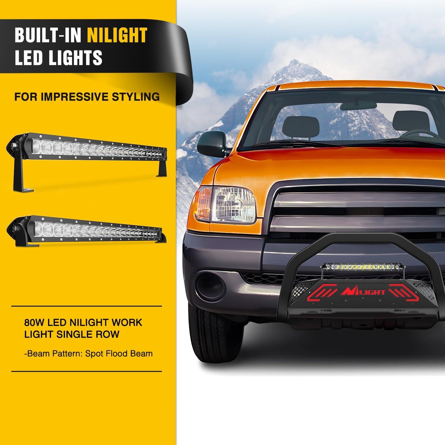 imageNilight Bull Bar with Light Compatible with Nissan Frontier 20052020 Tow Hooks Must be Removed Front Bumper Grille Brush Push Guard with Skid Plate Licence Hole BlackFor Toyota Tundra 19992006Sequoia 20012007