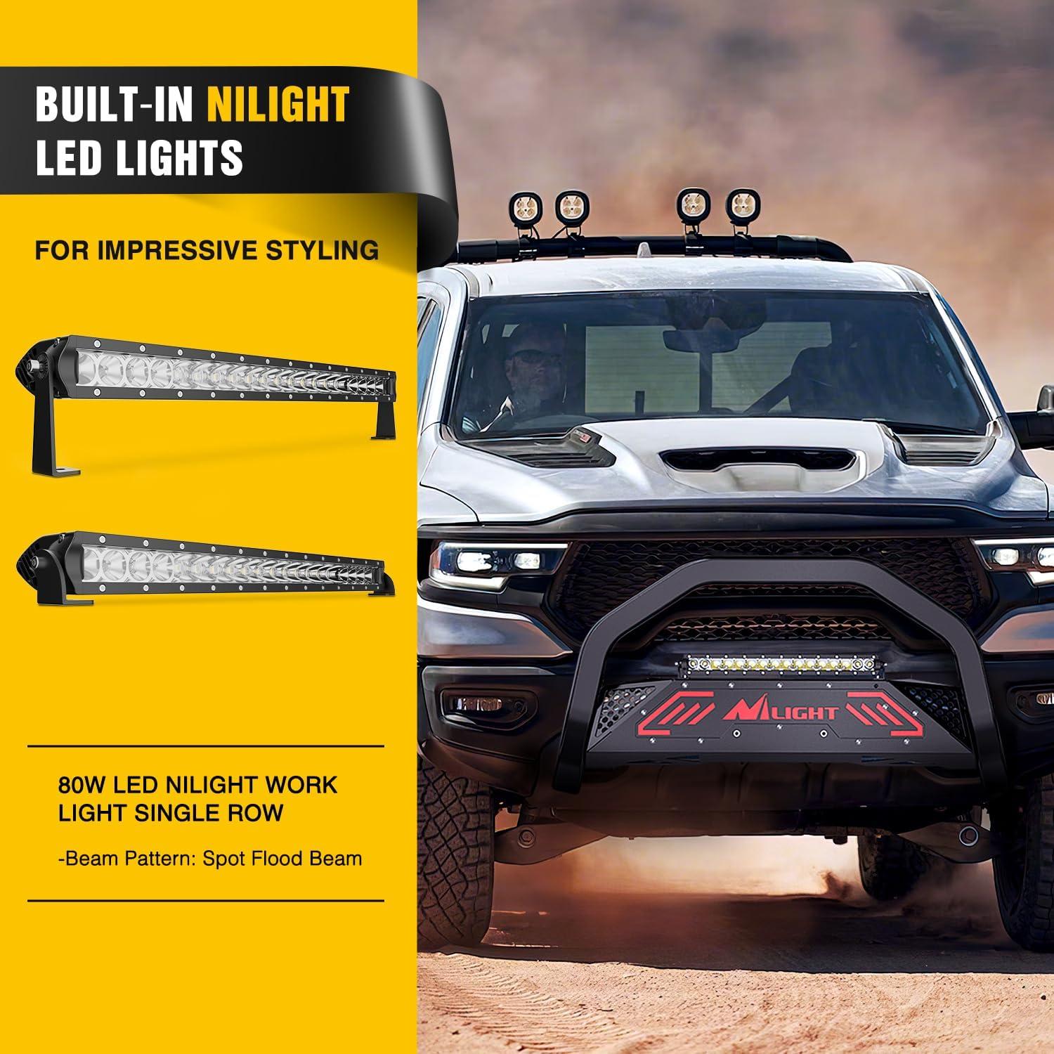 imageNilight Bull Bar with Light Compatible with Nissan Frontier 20052020 Tow Hooks Must be Removed Front Bumper Grille Brush Push Guard with Skid Plate Licence Hole BlackFor Dodge Ram 1500 New Body 20192024