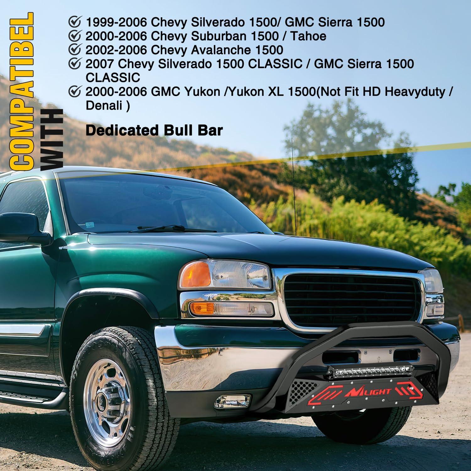 imageNilight Bull Bar with Light Compatible with Nissan Frontier 20052020 Tow Hooks Must be Removed Front Bumper Grille Brush Push Guard with Skid Plate Licence Hole BlackFor Chevy Silverado 19992006