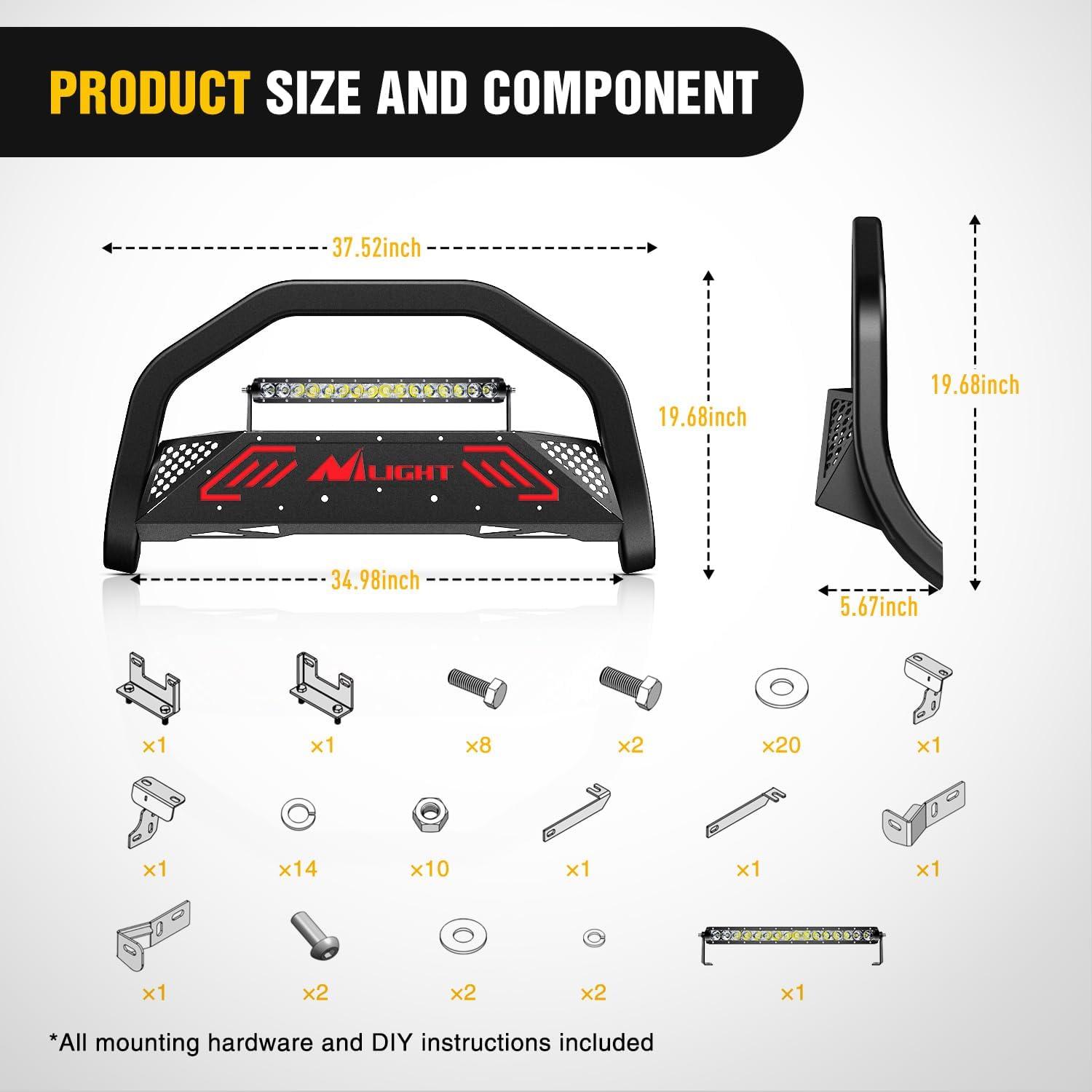 imageNilight Bull Bar with Light Compatible with Nissan Frontier 20052020 Tow Hooks Must be Removed Front Bumper Grille Brush Push Guard with Skid Plate Licence Hole BlackFor Dodge Ram 20092018
