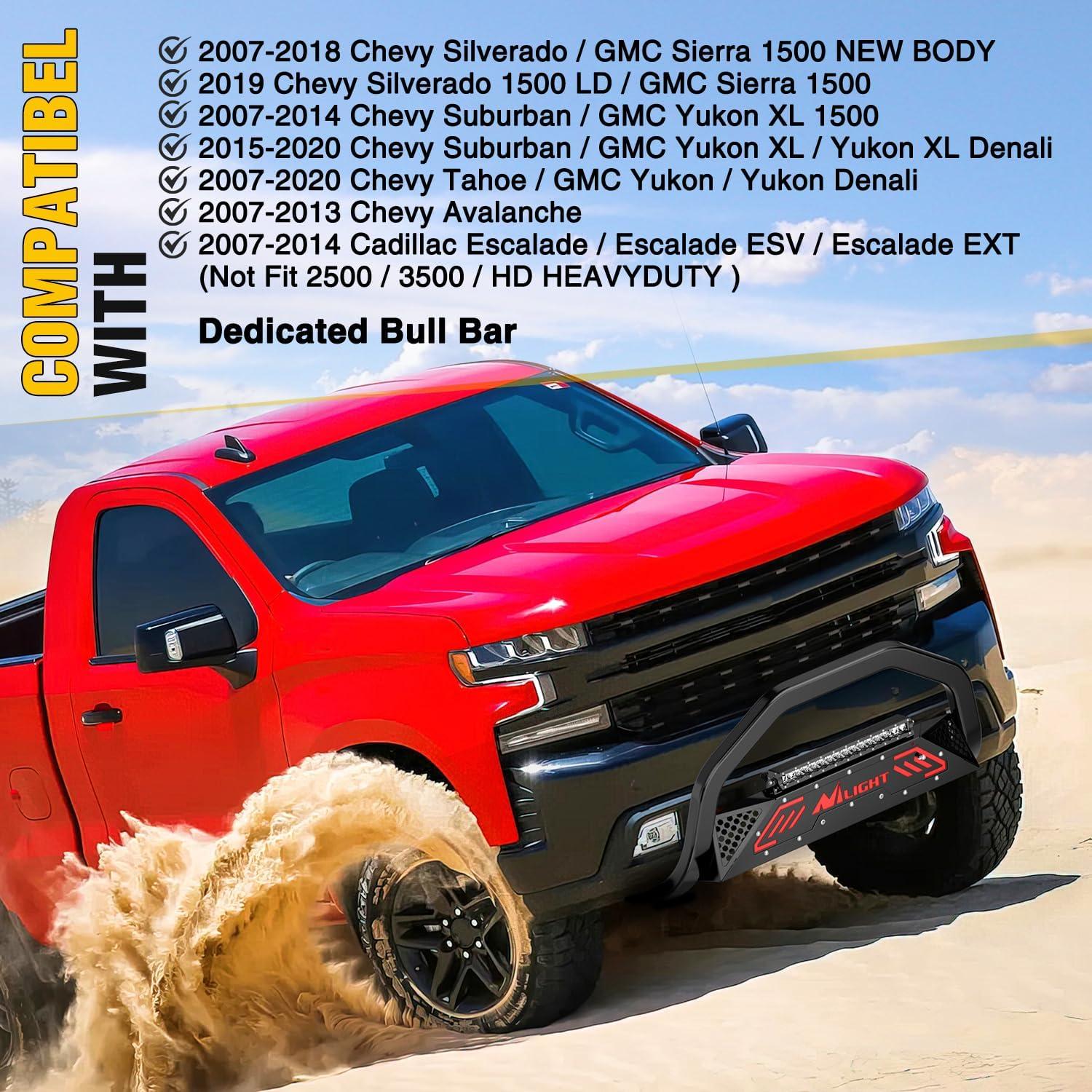 imageNilight Bull Bar with Light Compatible with Nissan Frontier 20052020 Tow Hooks Must be Removed Front Bumper Grille Brush Push Guard with Skid Plate Licence Hole BlackFor Chevy Silverado 20072018