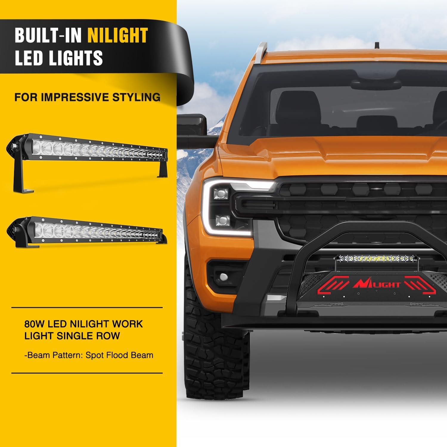 imageNilight Bull Bar with Light Compatible with Nissan Frontier 20052020 Tow Hooks Must be Removed Front Bumper Grille Brush Push Guard with Skid Plate Licence Hole BlackFor Ford Ranger 20192023