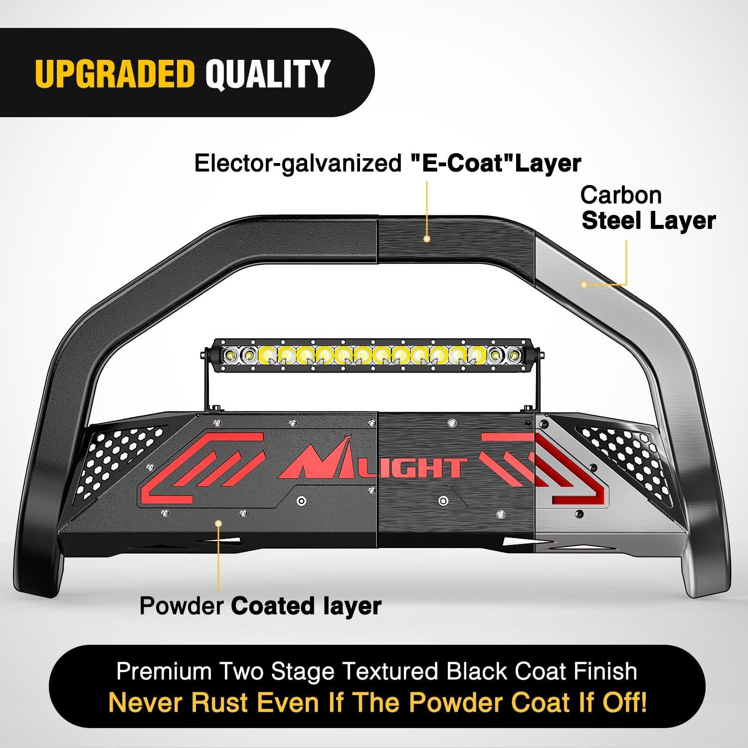 imageNilight Bull Bar with Light Compatible with Nissan Frontier 20052020 Tow Hooks Must be Removed Front Bumper Grille Brush Push Guard with Skid Plate Licence Hole BlackFor Chevy Silverado 19992006