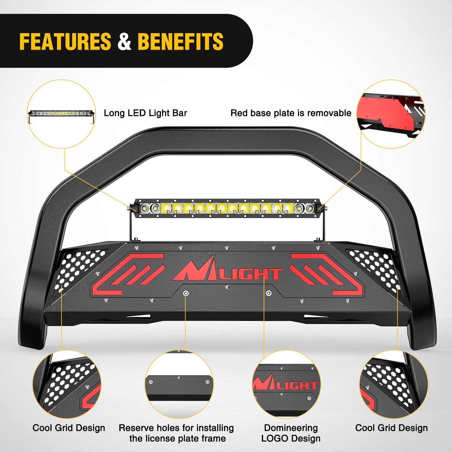 imageNilight Bull Bar with Light Compatible with Nissan Frontier 20052020 Tow Hooks Must be Removed Front Bumper Grille Brush Push Guard with Skid Plate Licence Hole BlackFor Nissan Frontier 20052021